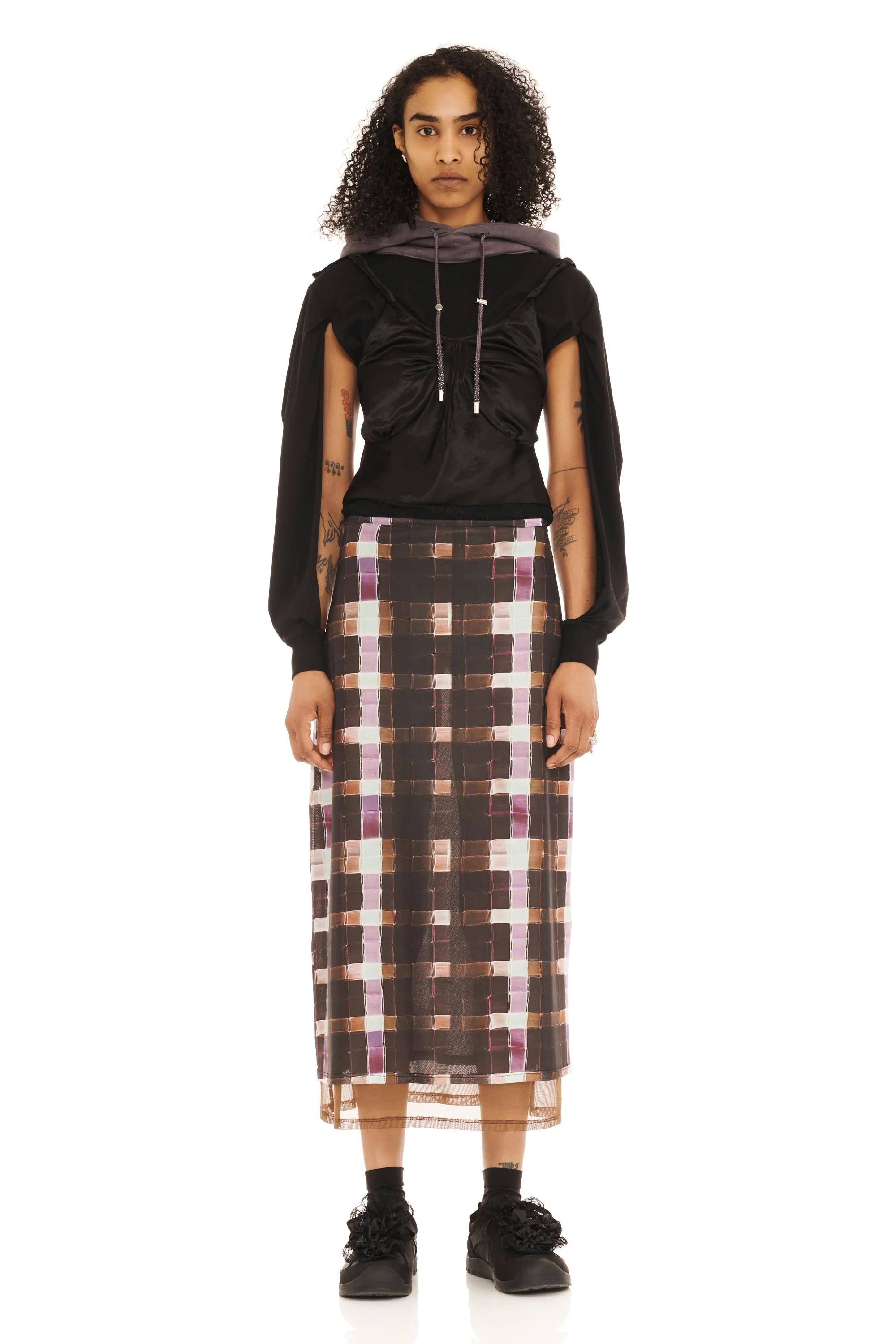 CHOCOLATE PAINTED PLAID CARDIO SKIRT - 1