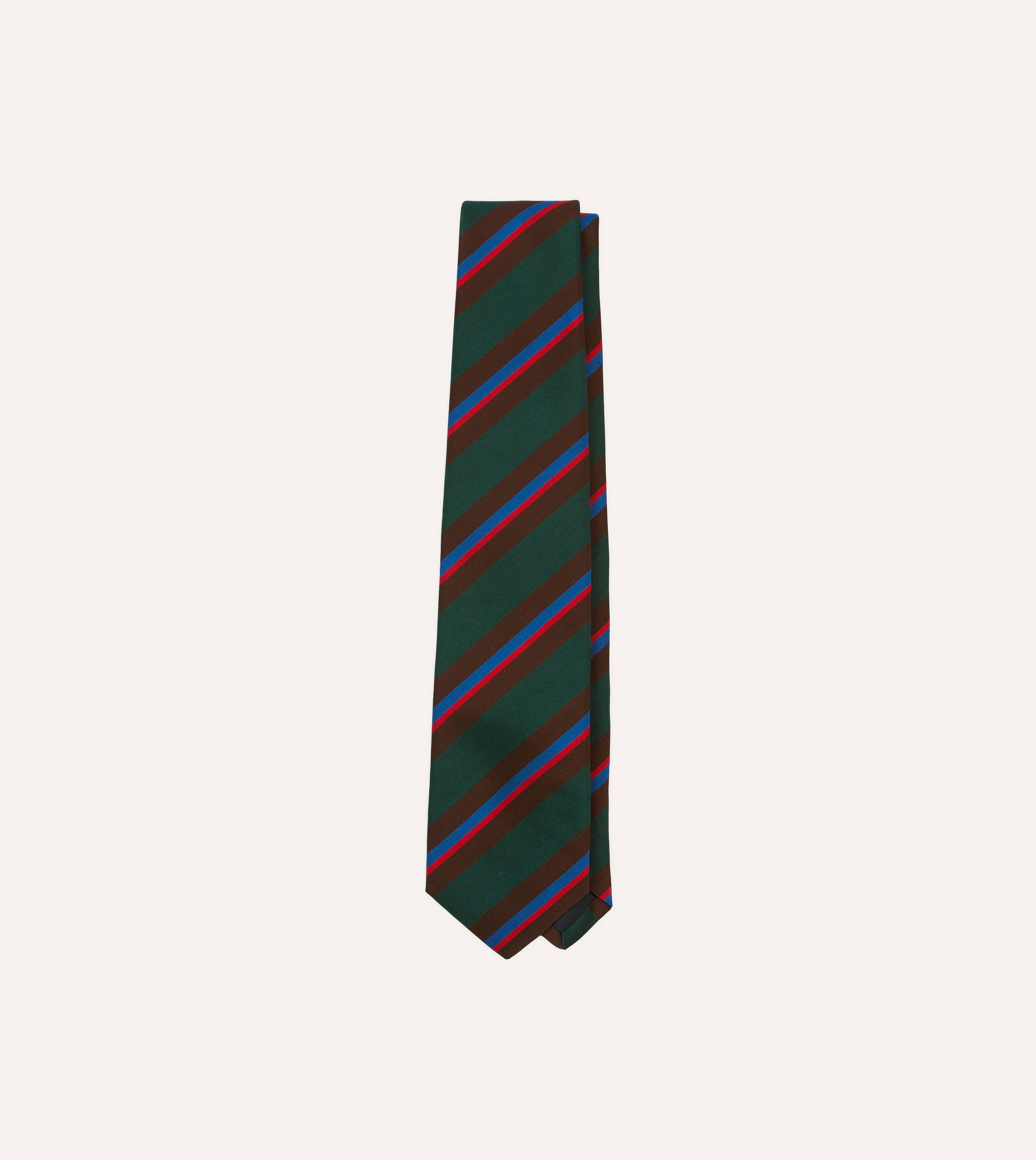 Green, Brown and Red Stripe Mogador Silk Tipped Tie - 1