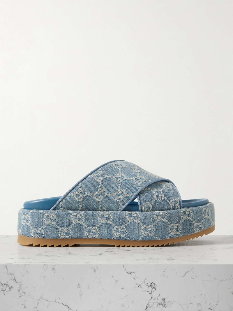 Angelina denim-jacquard platform slides - 1