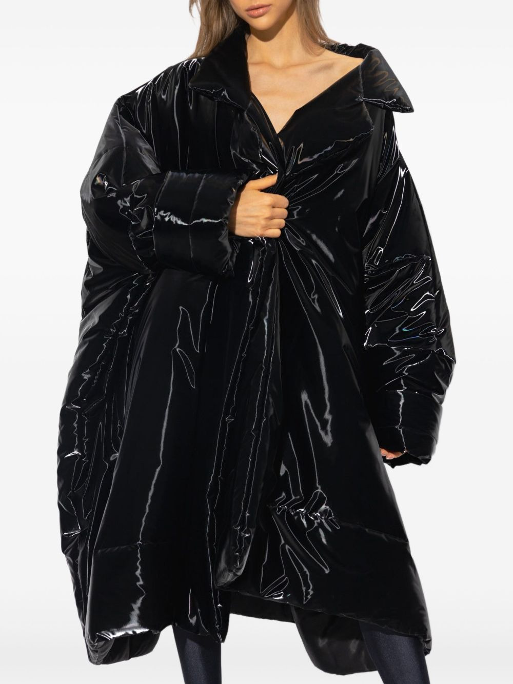 lacquered-finish oversized coat - 3