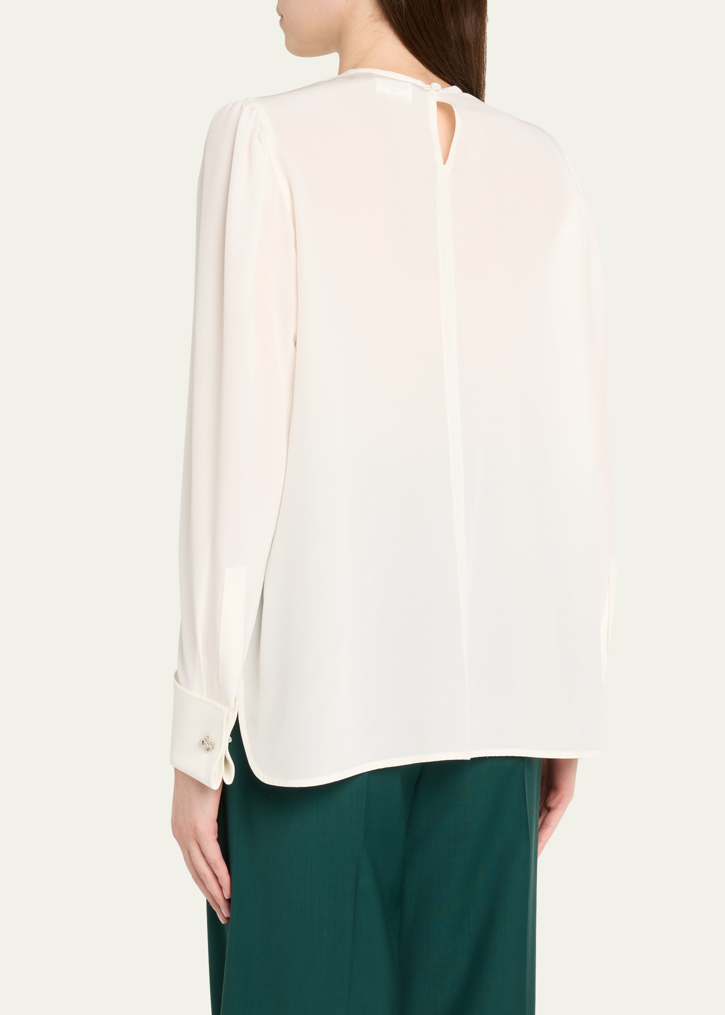 Carol Gathered Embellished-Cuff Silk Blouse - 3