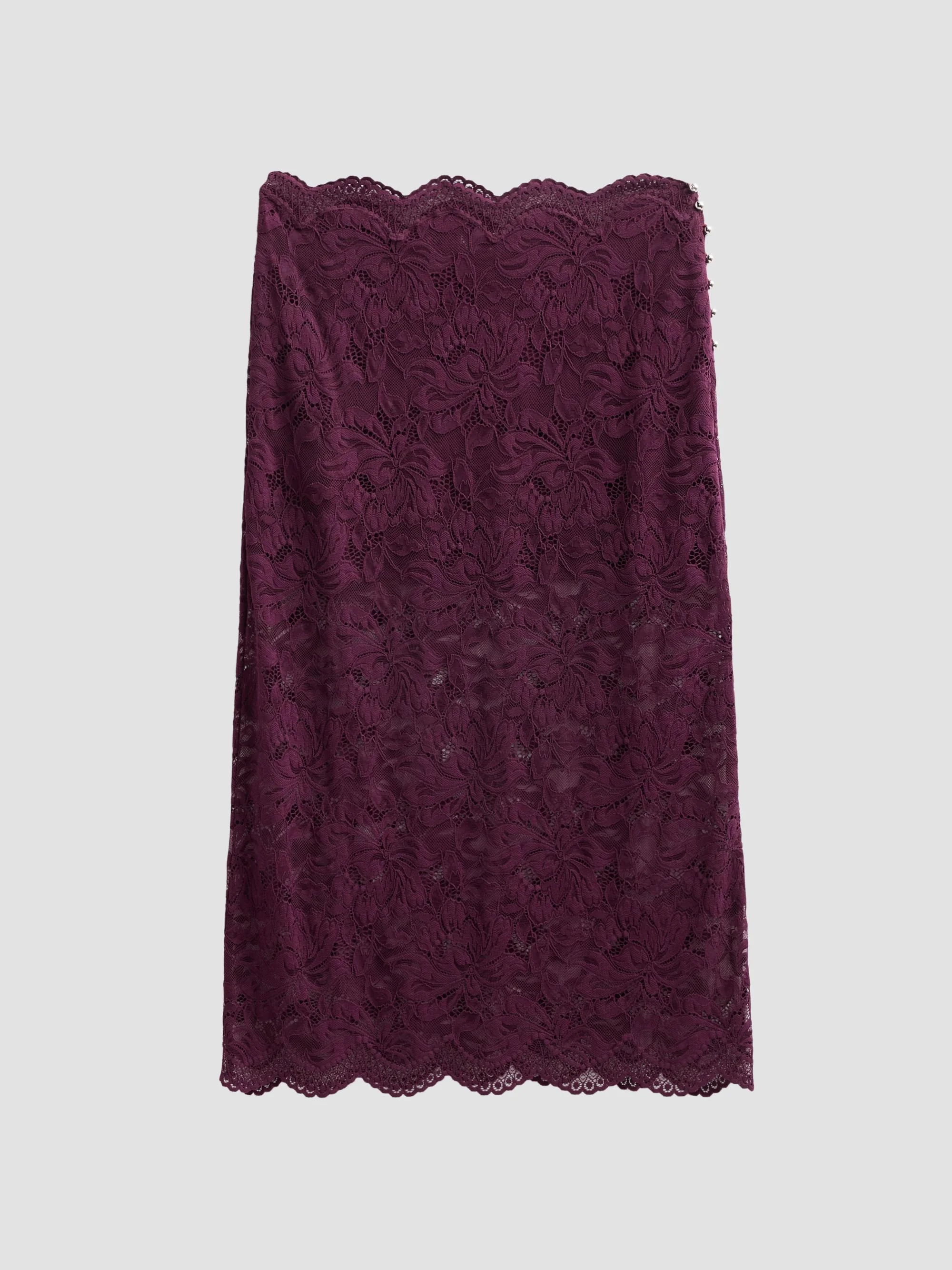 Women's Scalloped Lace Midi Skirt - Magenta Purple - 1