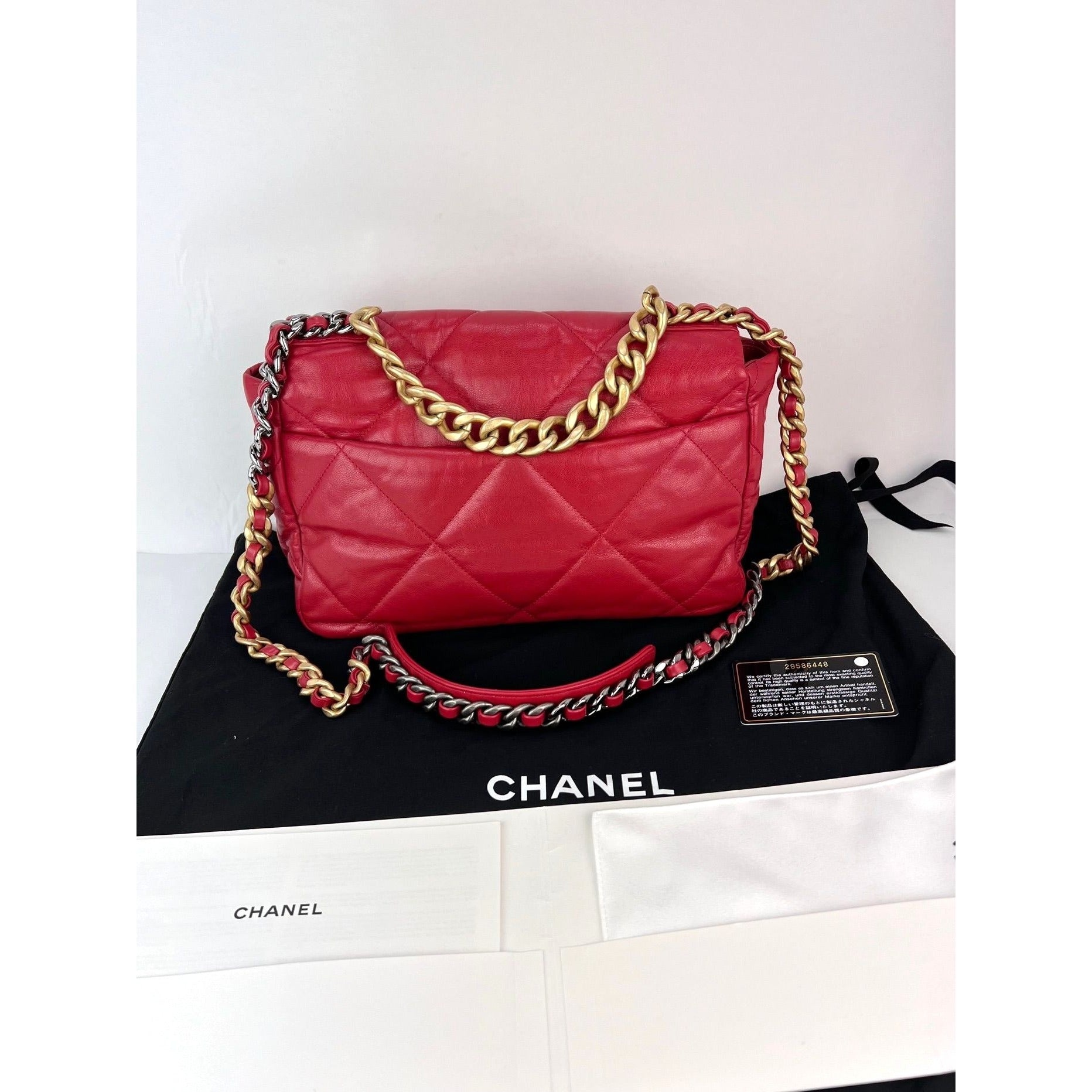 Chanel 19 Large Quilted Goatskin Silver and Gold Red Flap Bag - 2