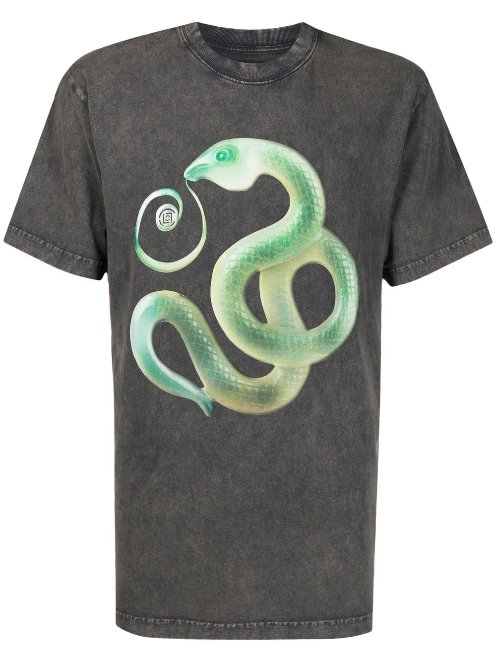 snake-print acid wash T-shirt - 1