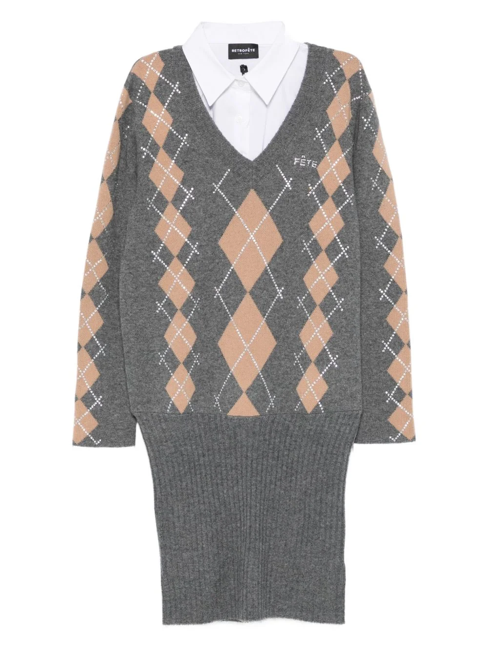 Ornella argyle-pattern embellished mini dress - 1