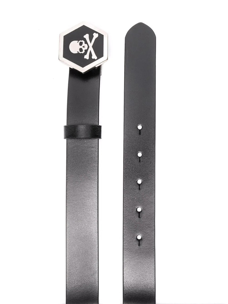 PHILIPP PLEIN skull-motif leather belt outlook