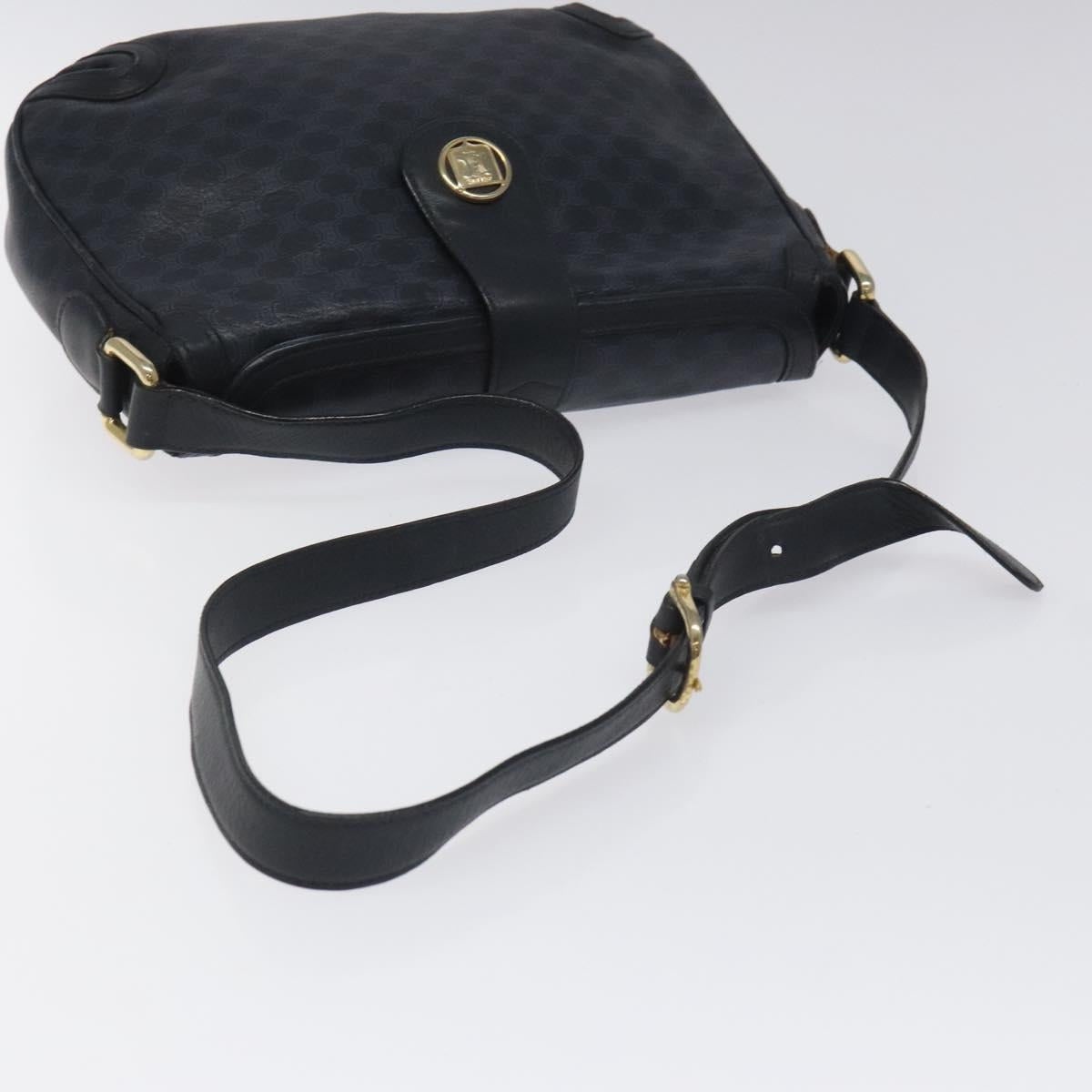 CELINE Macadam Canvas Shoulder Bag Leather Navy Gold - 7
