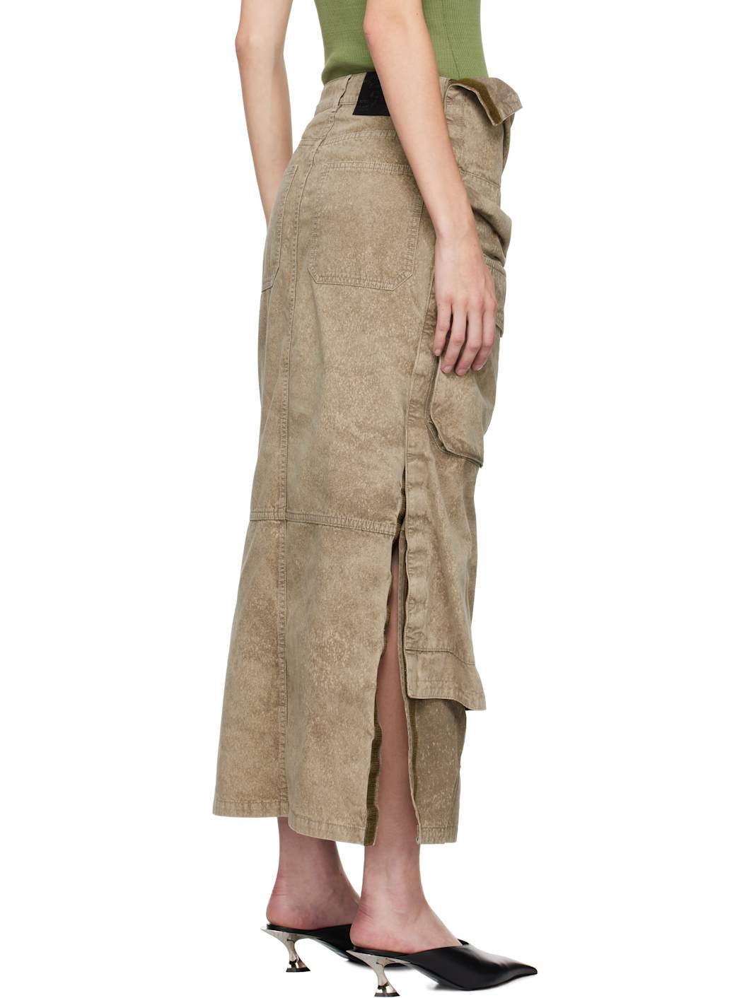 Khaki Cargo Pocket Midi Skirt - 3