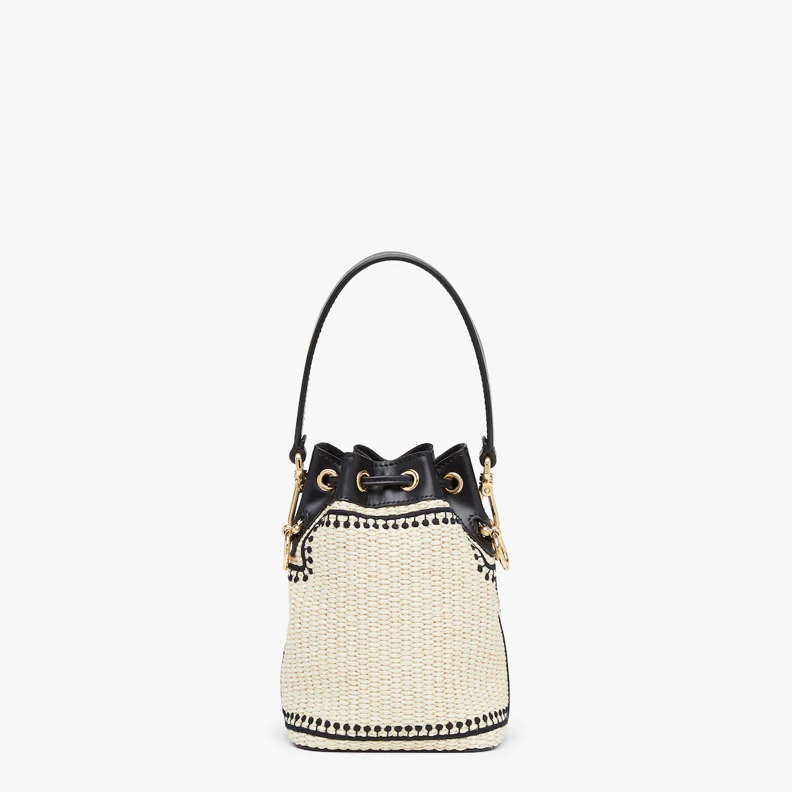 Small Mon Tresor bucket bag made of natural-colored woven straw with a moss-stitch effect, with blac - 3