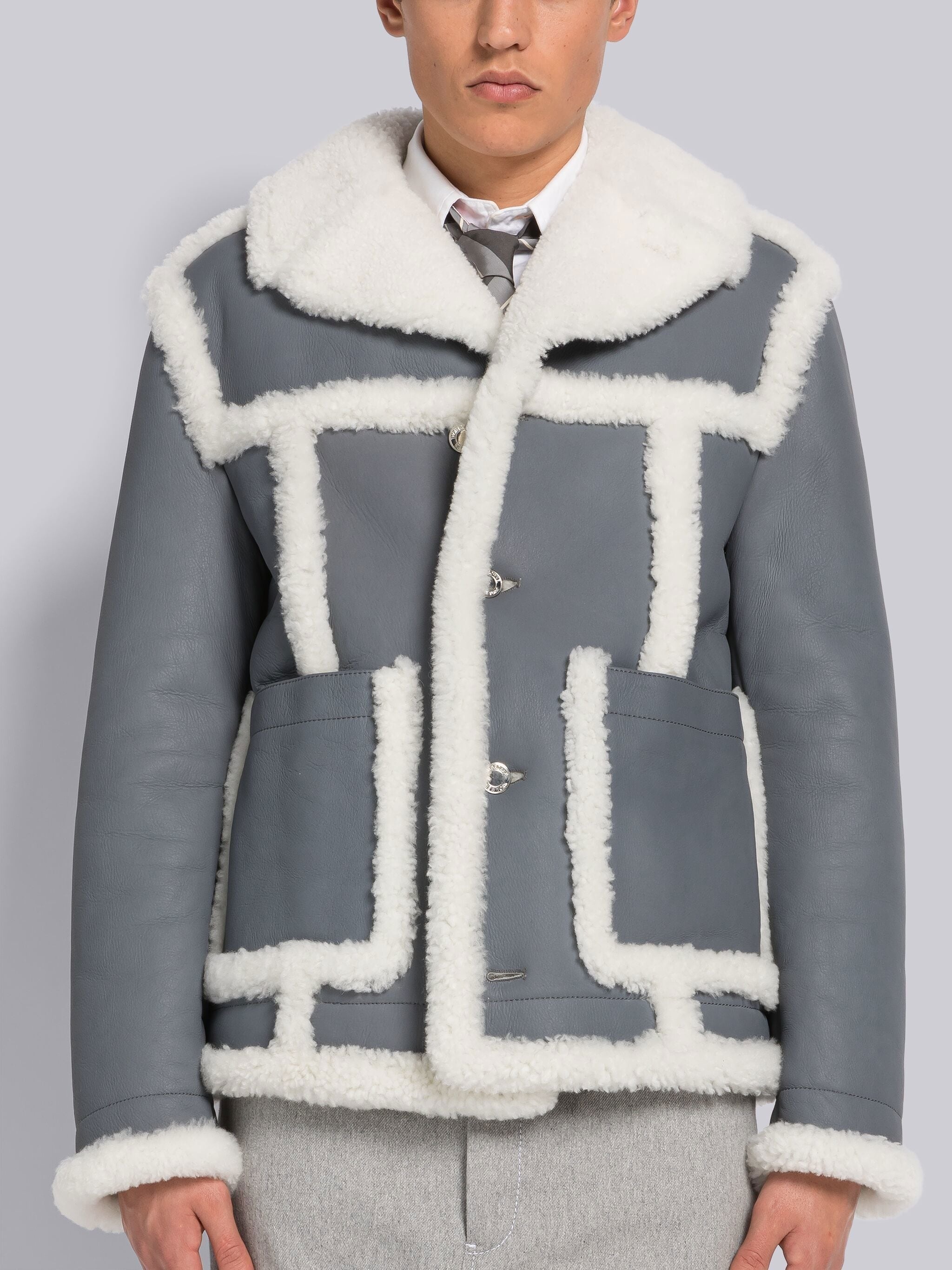 DYED SHEARLING ROUNDED PATCH POCKET JACKET - 1