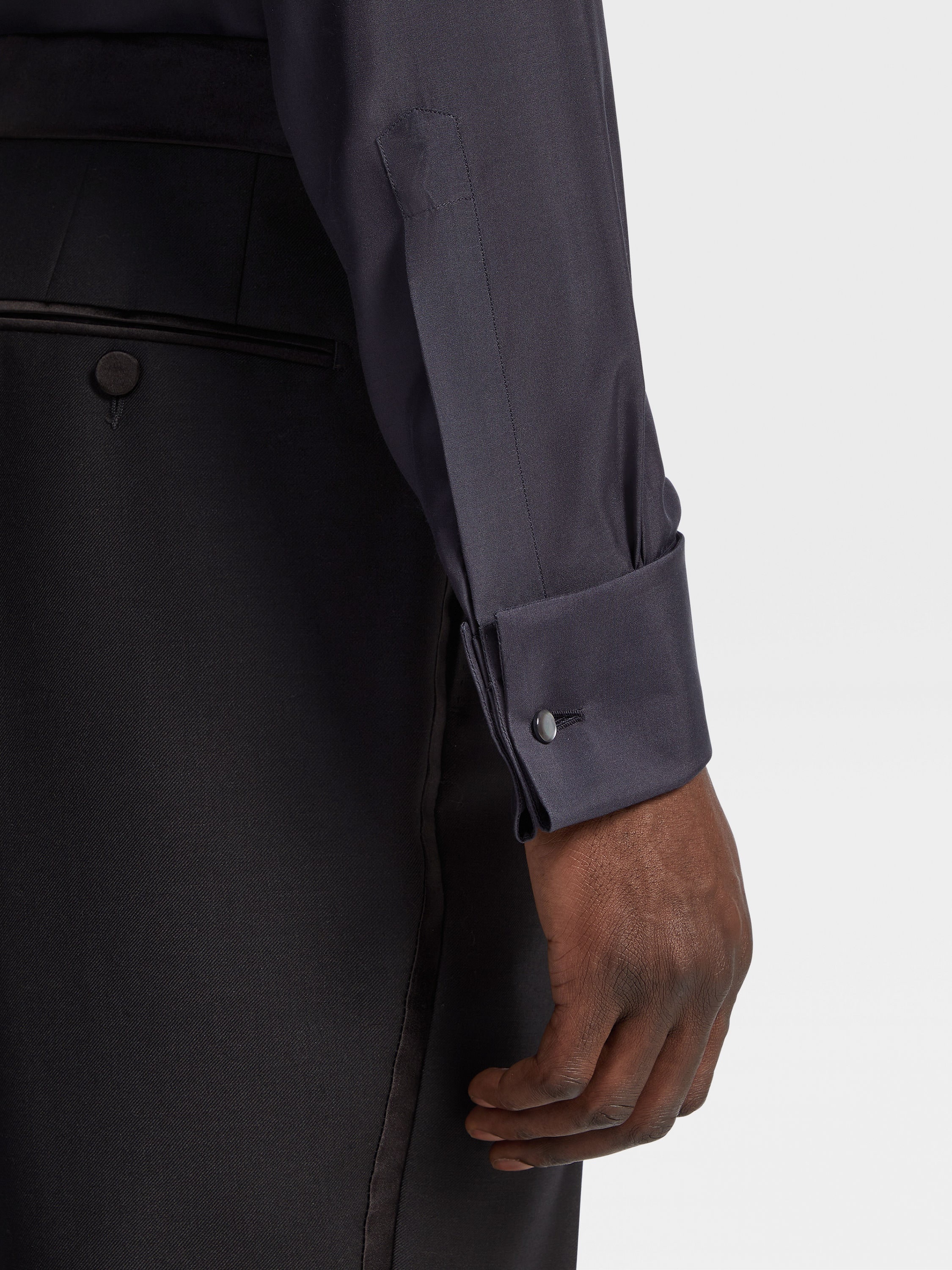 NAVY BLUE SILK EVENING SHIRT - 3