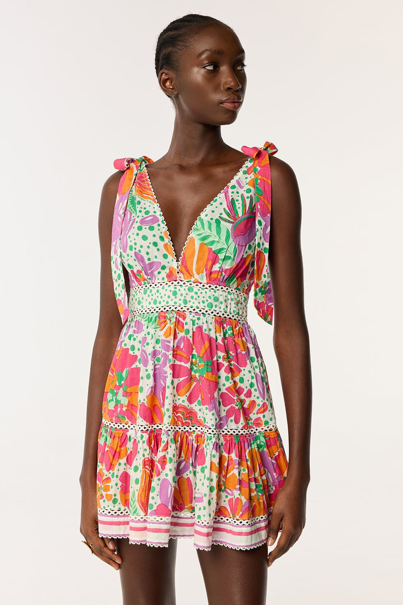 Mini Dress Cara - Pink Artistic Flower - 1