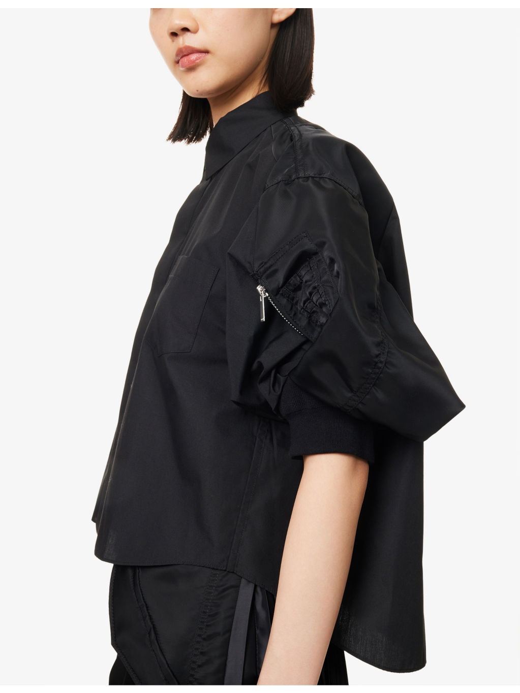 Shell-Short-Sleeves Crop Woven Shirt - 5
