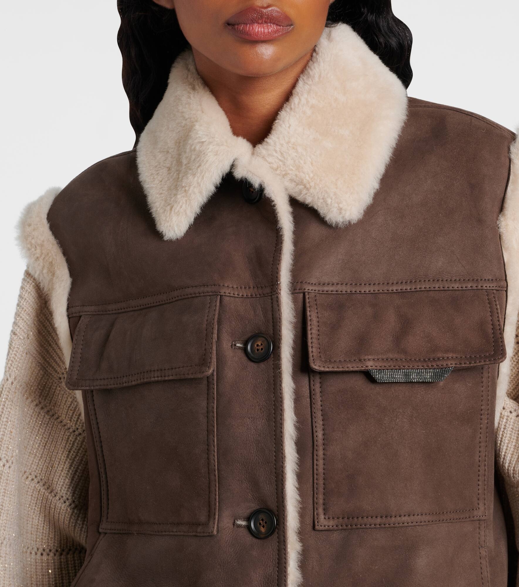 Shearling-lined suede vest - 4