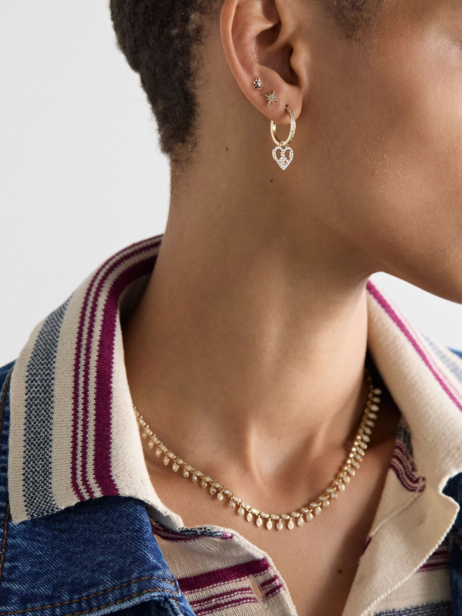 Peace Love 14-karat gold diamond hoop earrings Gold - 4
