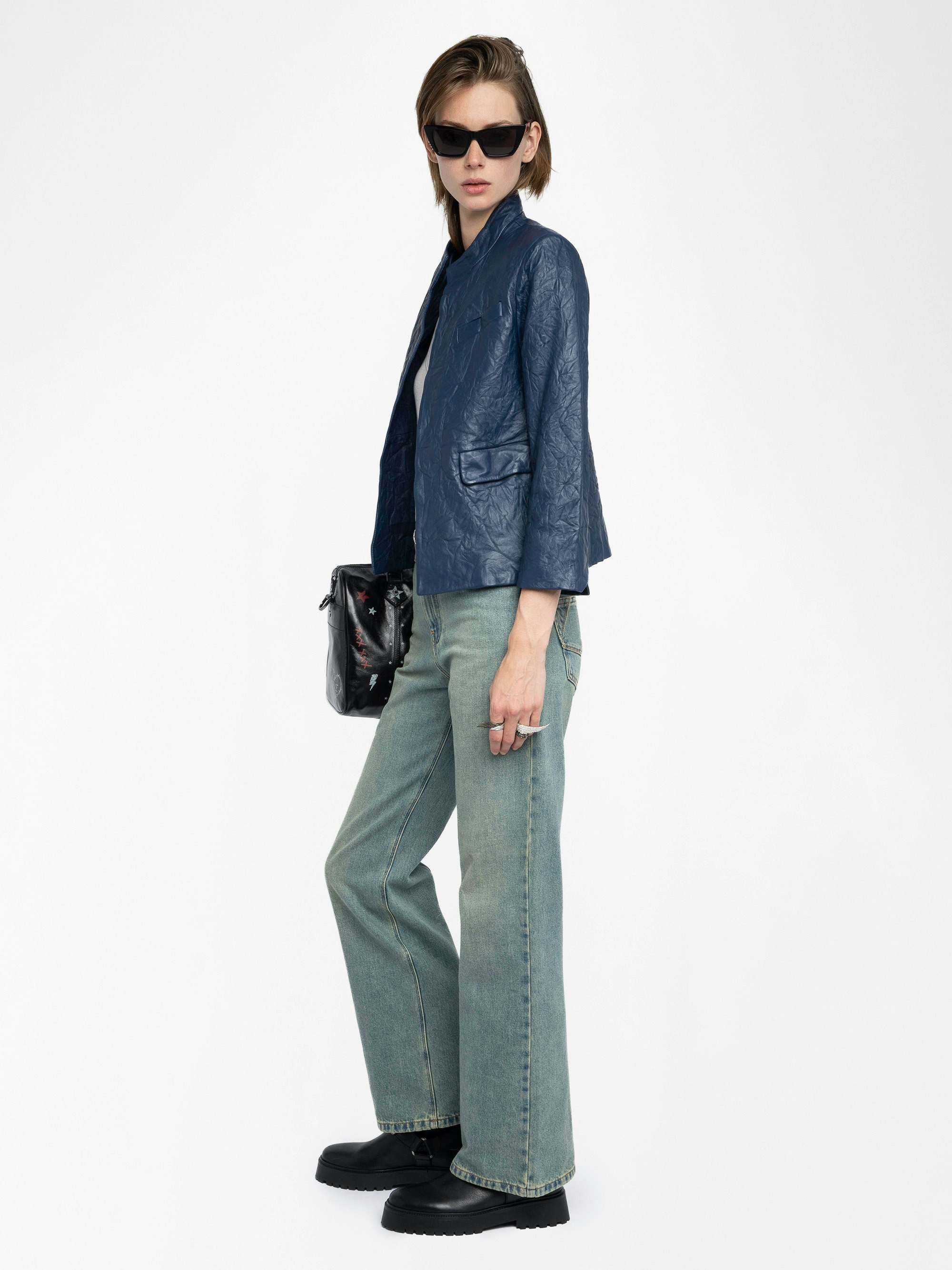 Veryn Crinkled Leather Blazer - 4