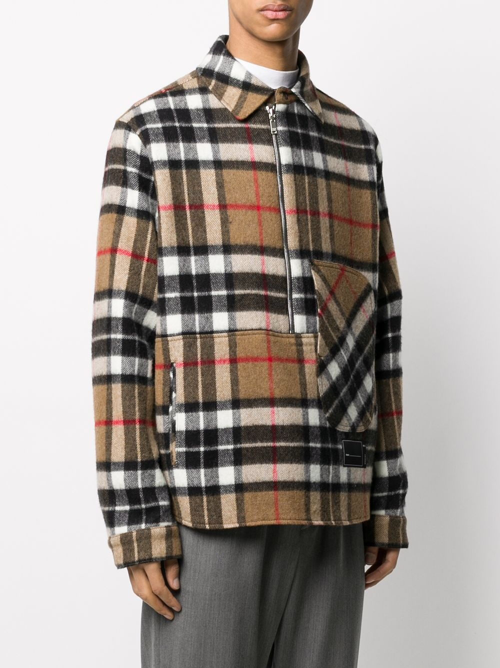 checked half-zip wool shirt - 4