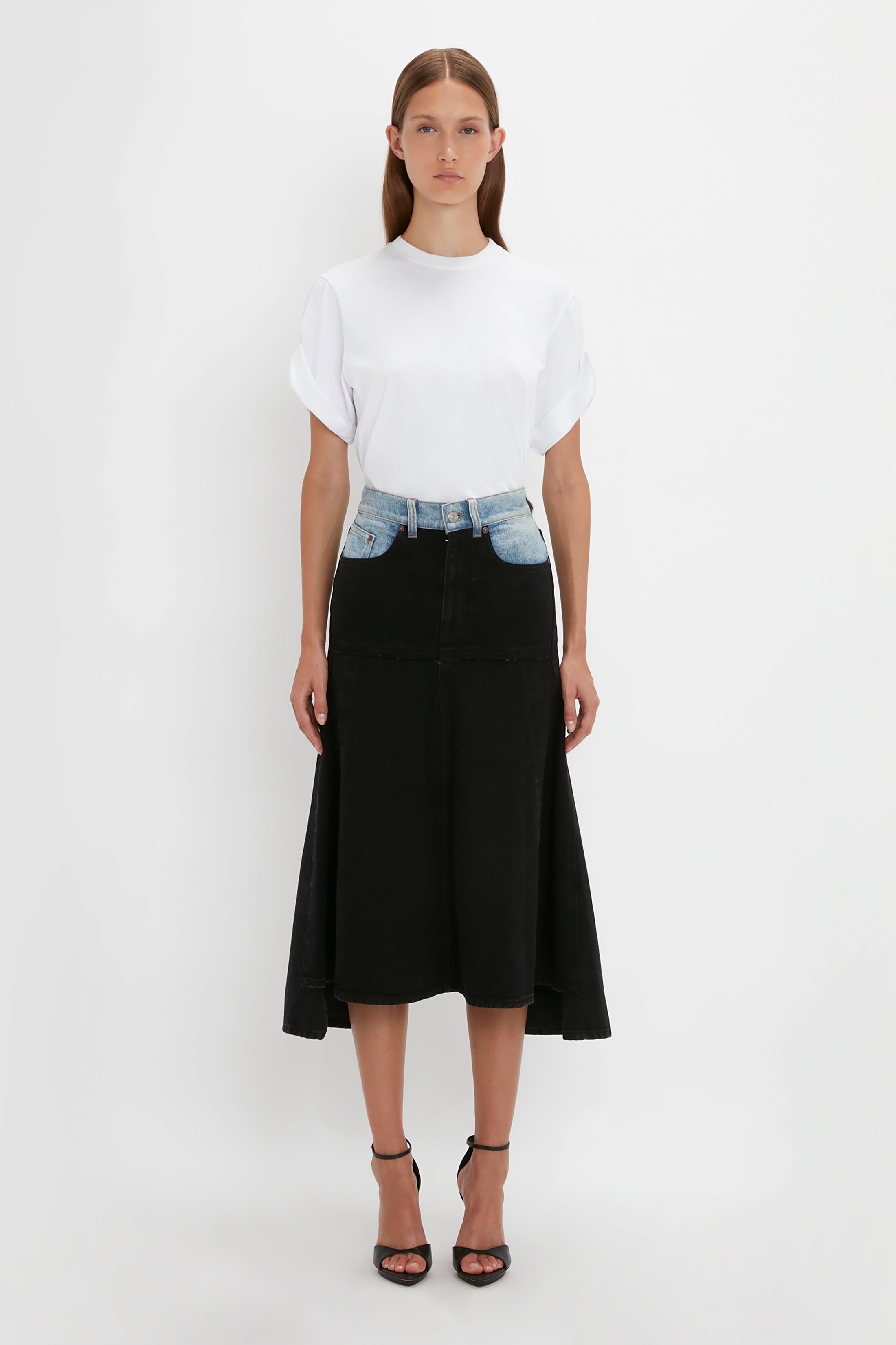 Patched Denim Skirt In Contrast Wash - 2