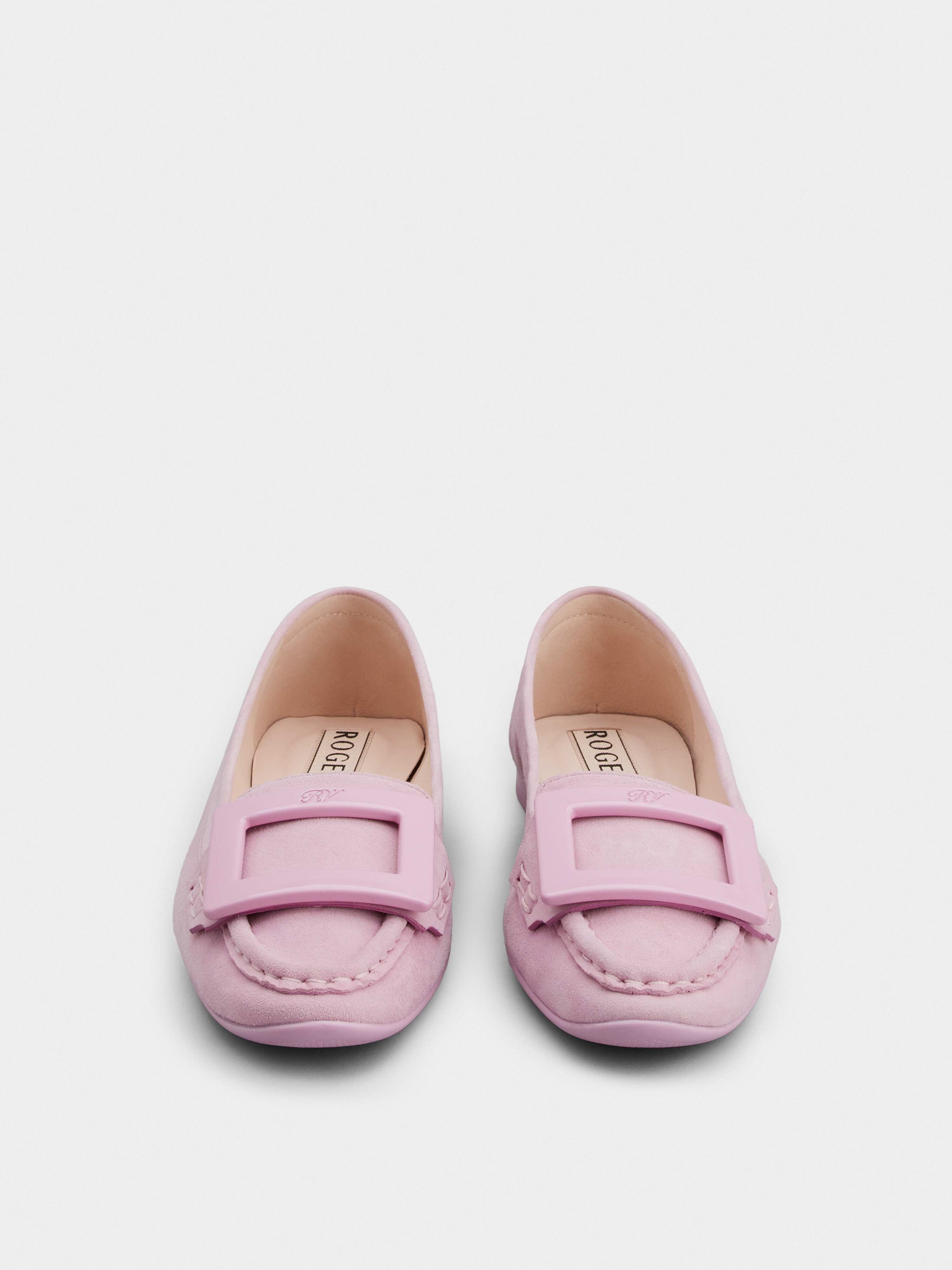 Lacquered Buckle Loafers  in Suede - 7