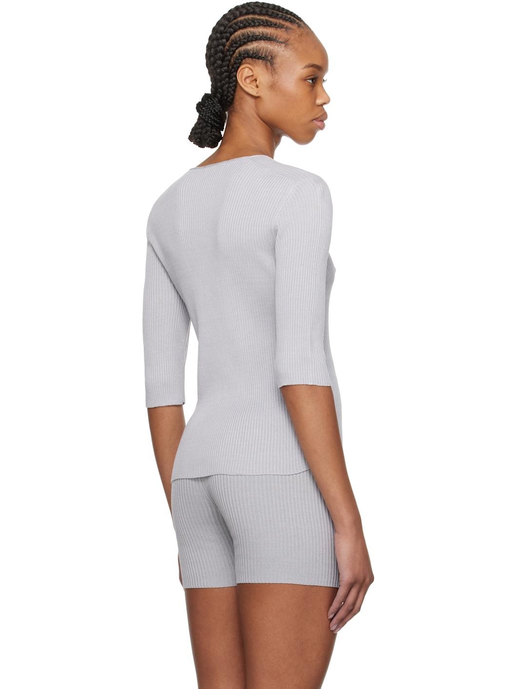 Gray Shortsleeves Silk T-shirt - 3