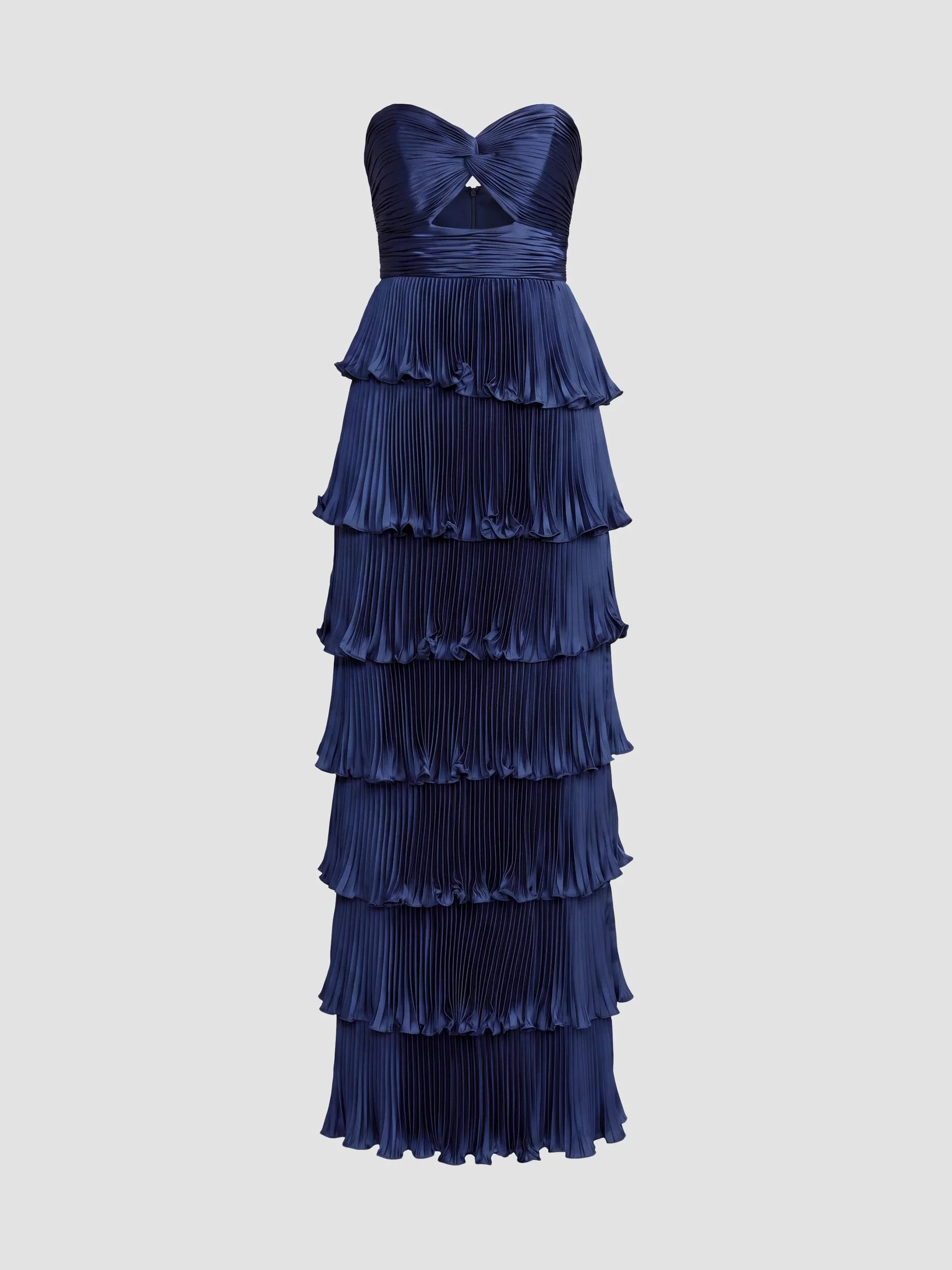 Women's Ieena Pleated Charmeuse Strapless Tiered Ruffle Gown - Navy - 1