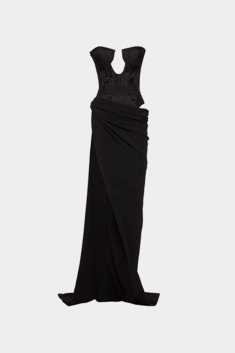 VISCOSE CREPE WAVES BUSTIER MAXI GOWN 1