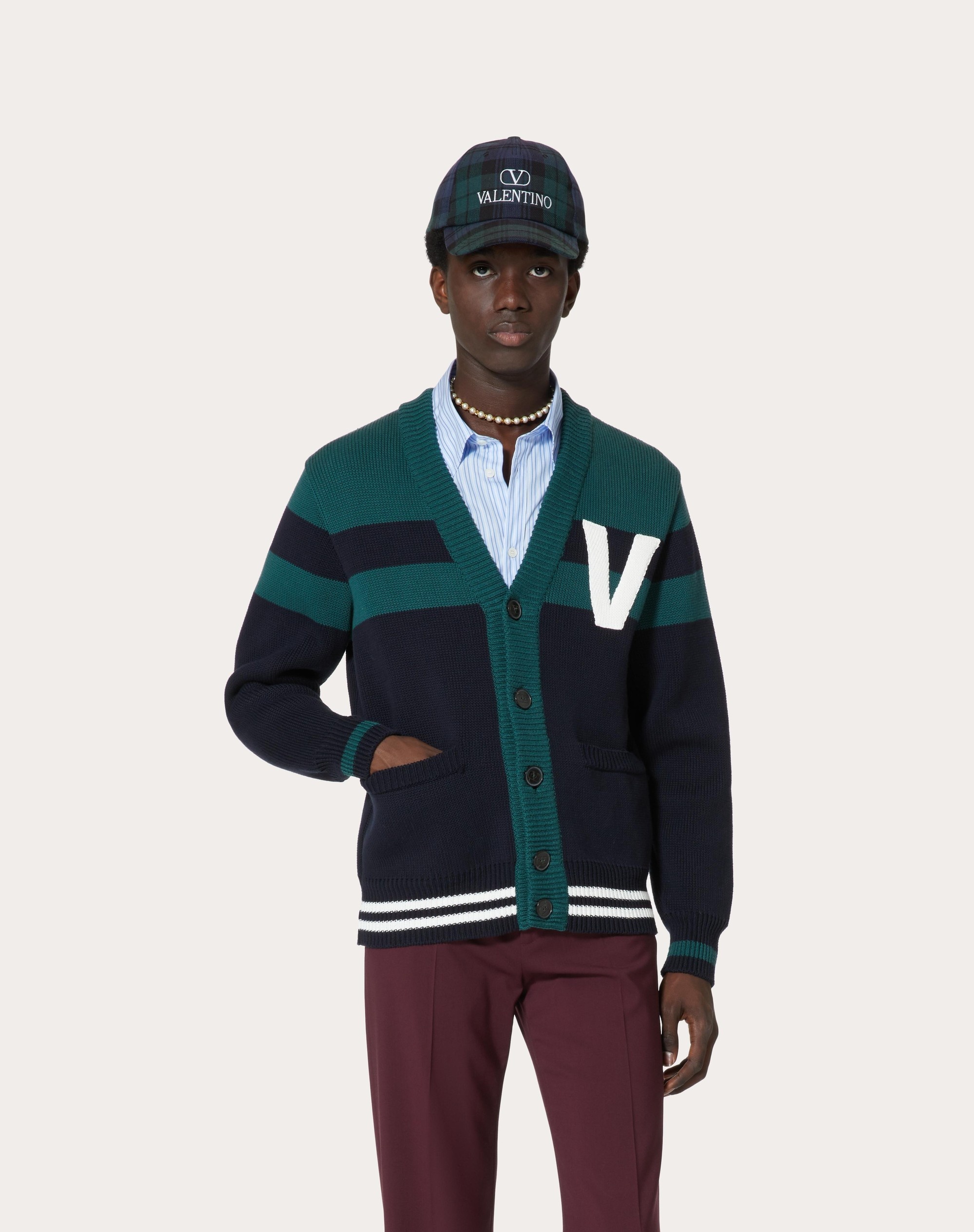 COTTON CARDIGAN WITH EMBROIDERED V LOGO PATCH - 3