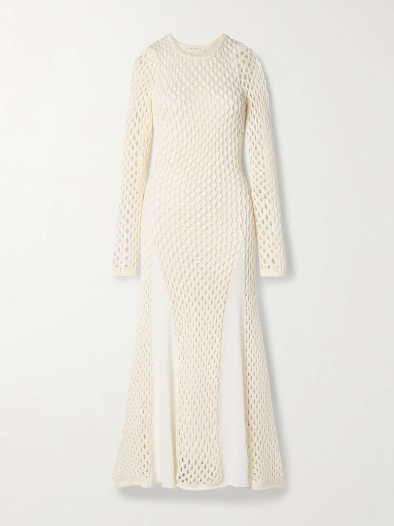 Anansi paneled crocheted and stretch-knit maxi dress Ivory - 1