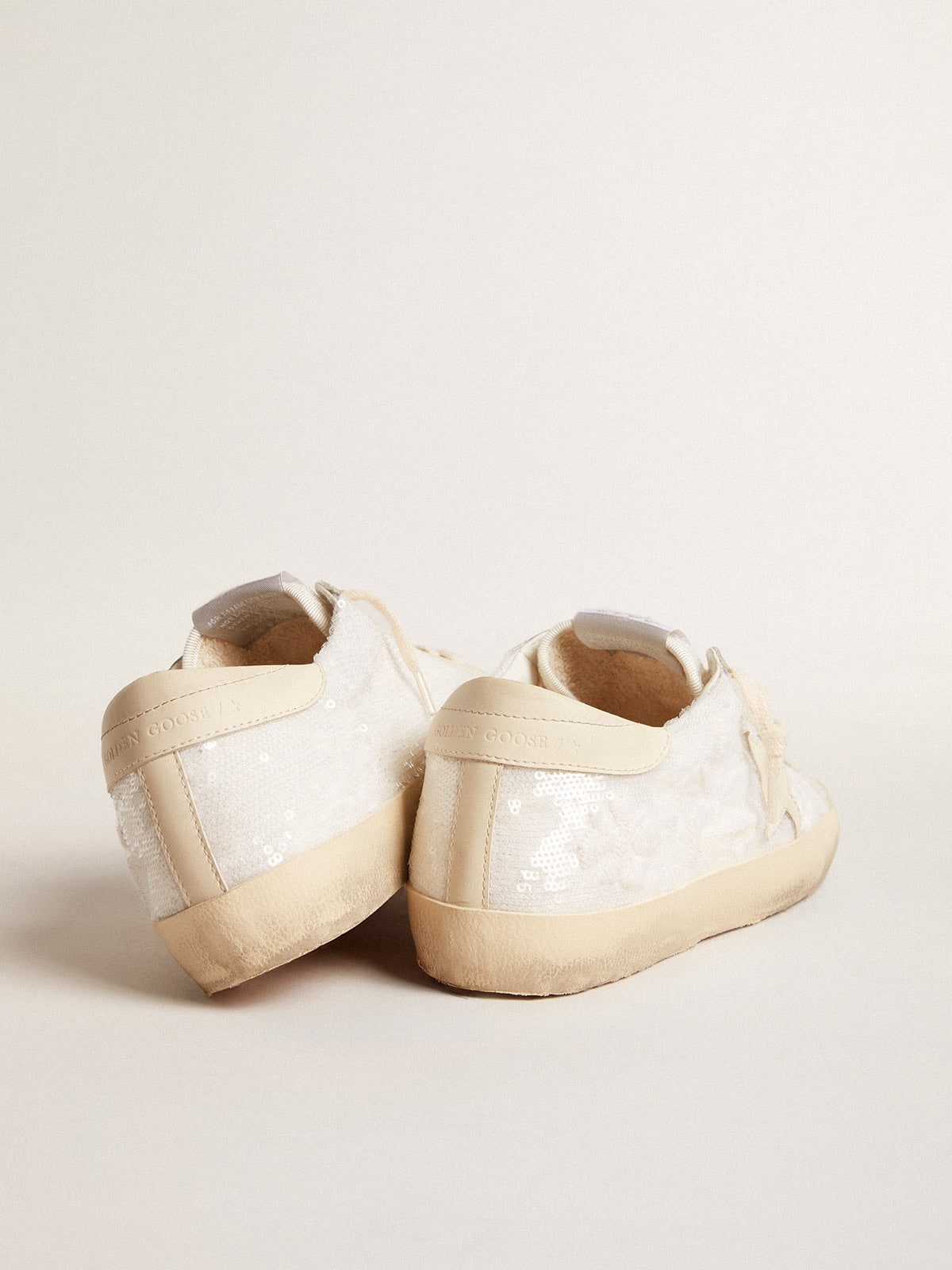 Golden Goose Super-Star LTD in white sequins with leather