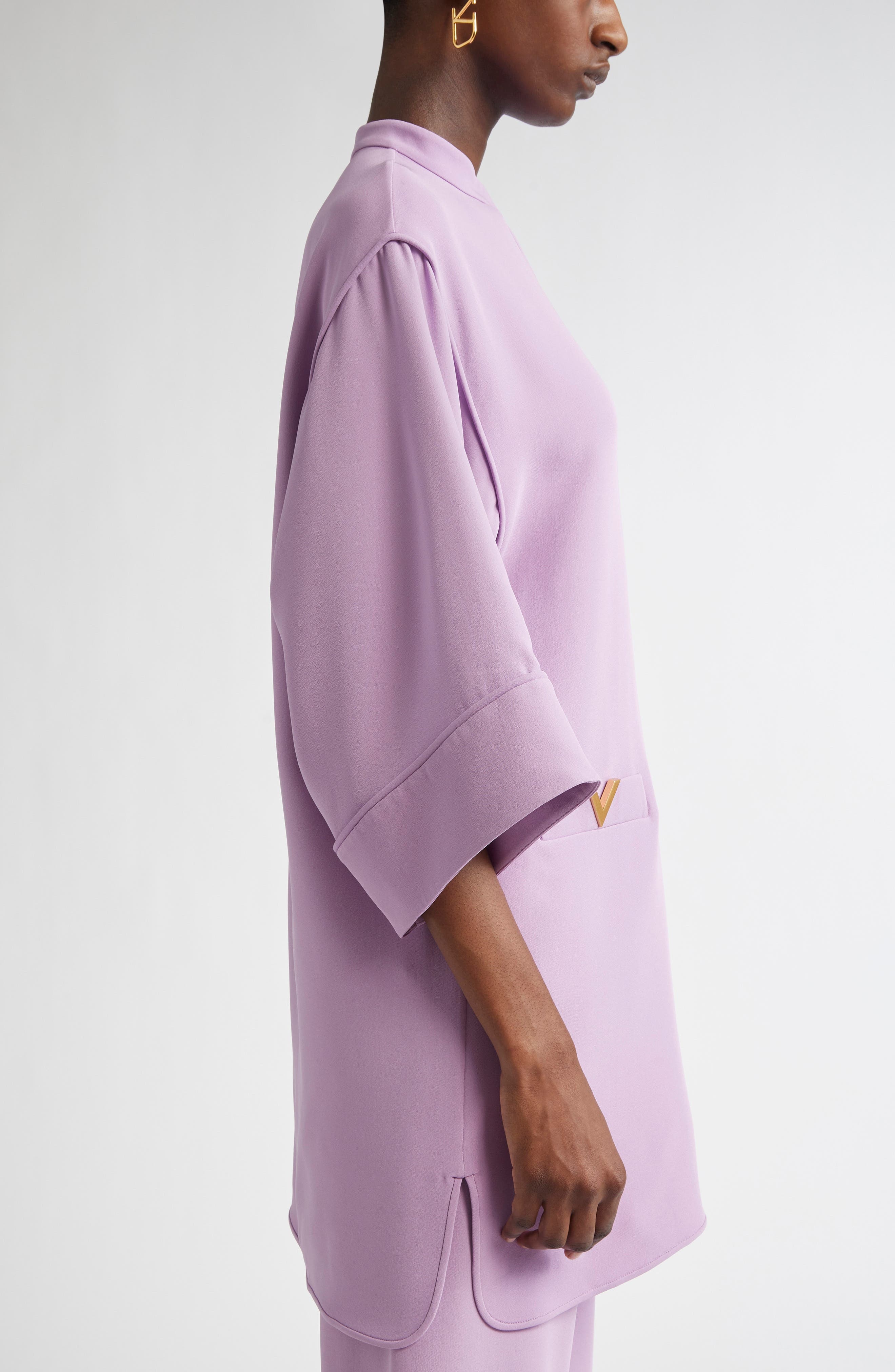 Valentino Garavani V-Detail Crepe Couture Tunic Top in Soft Wisteria at Nordstrom - 4