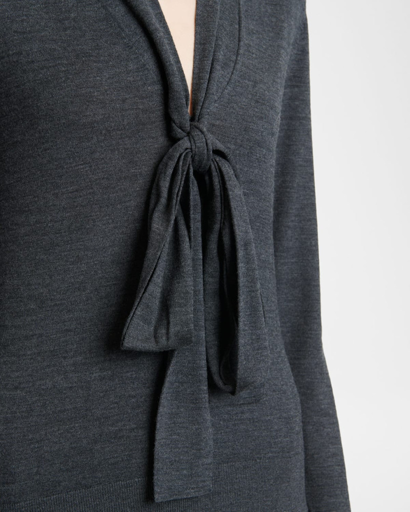 Bow V-Neck Wool Jersey Long-Sleeve Top 5