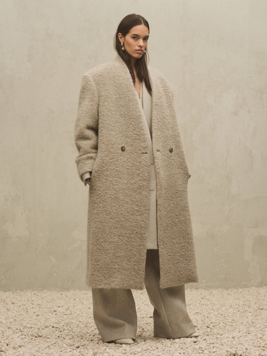 Wool Boucle Lapelless Coat - 6