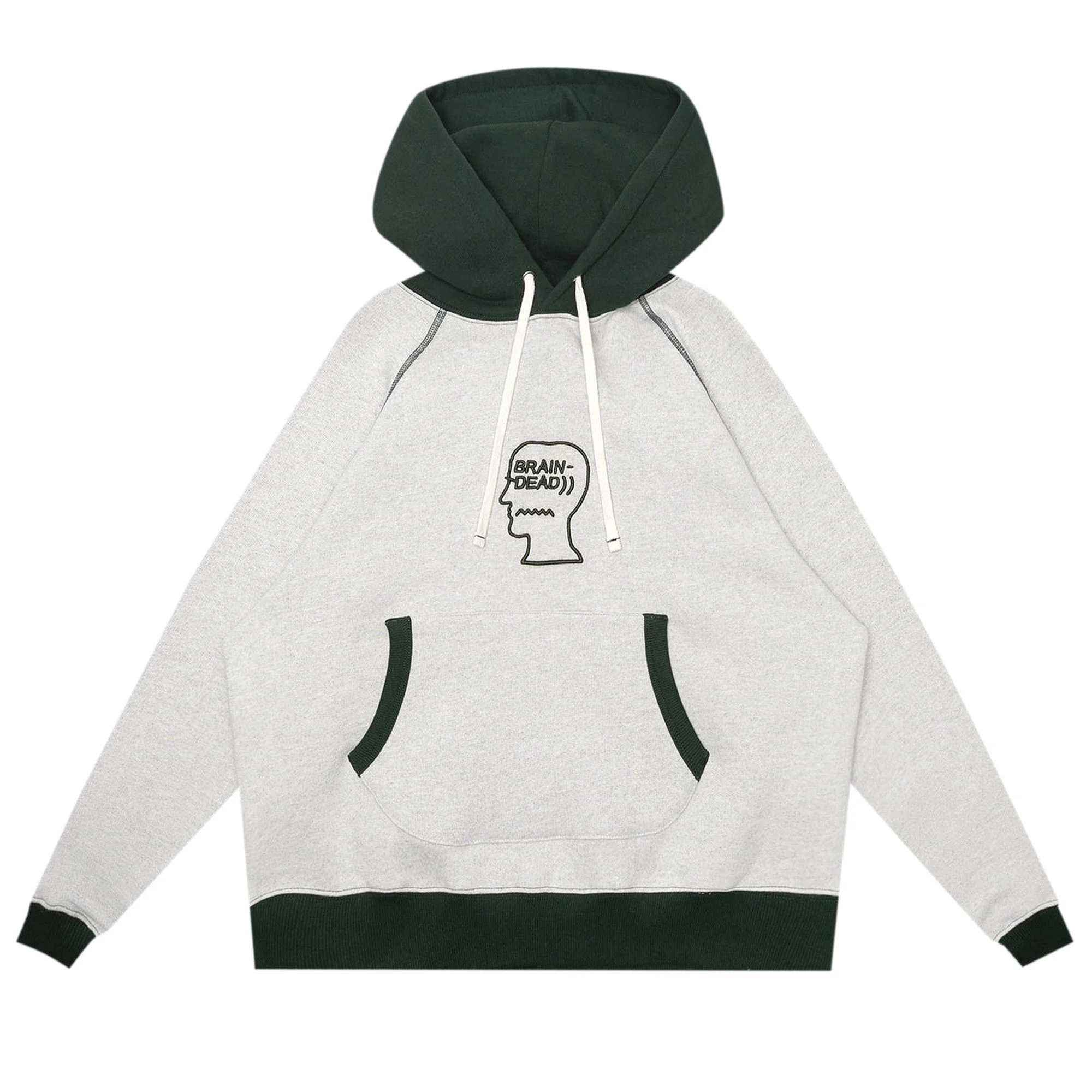 Brain Dead Fleece Logo Head Raglan Hoodie 'Oatmeal Green' - 1