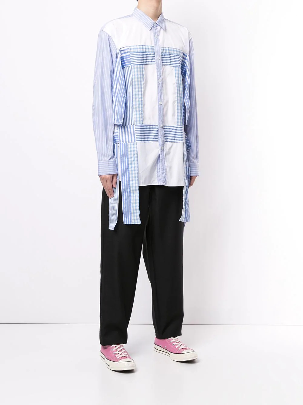 long-sleeve patchwork shirt - 3