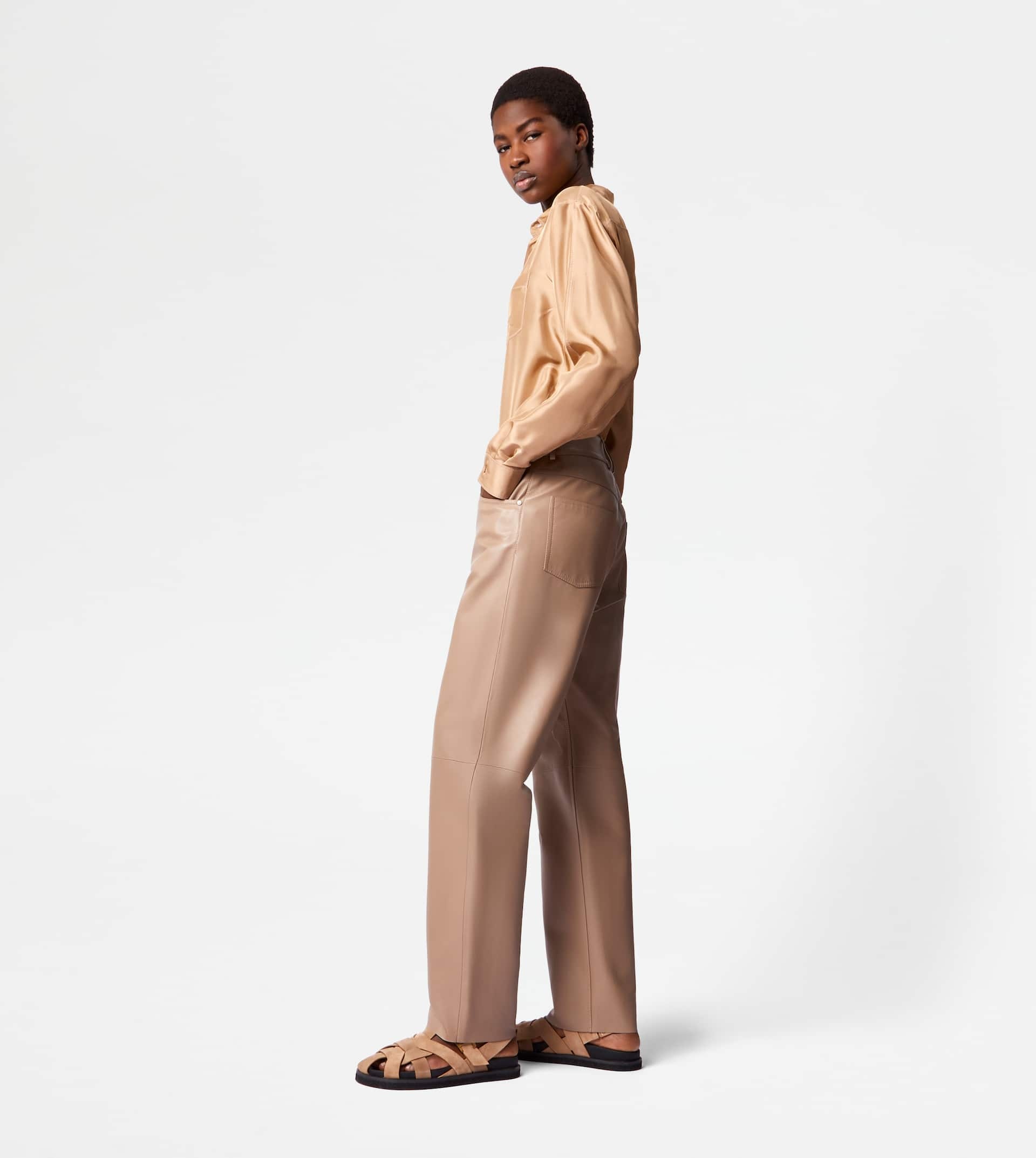 5 POCKET PANTS IN LEATHER - BROWN - 3