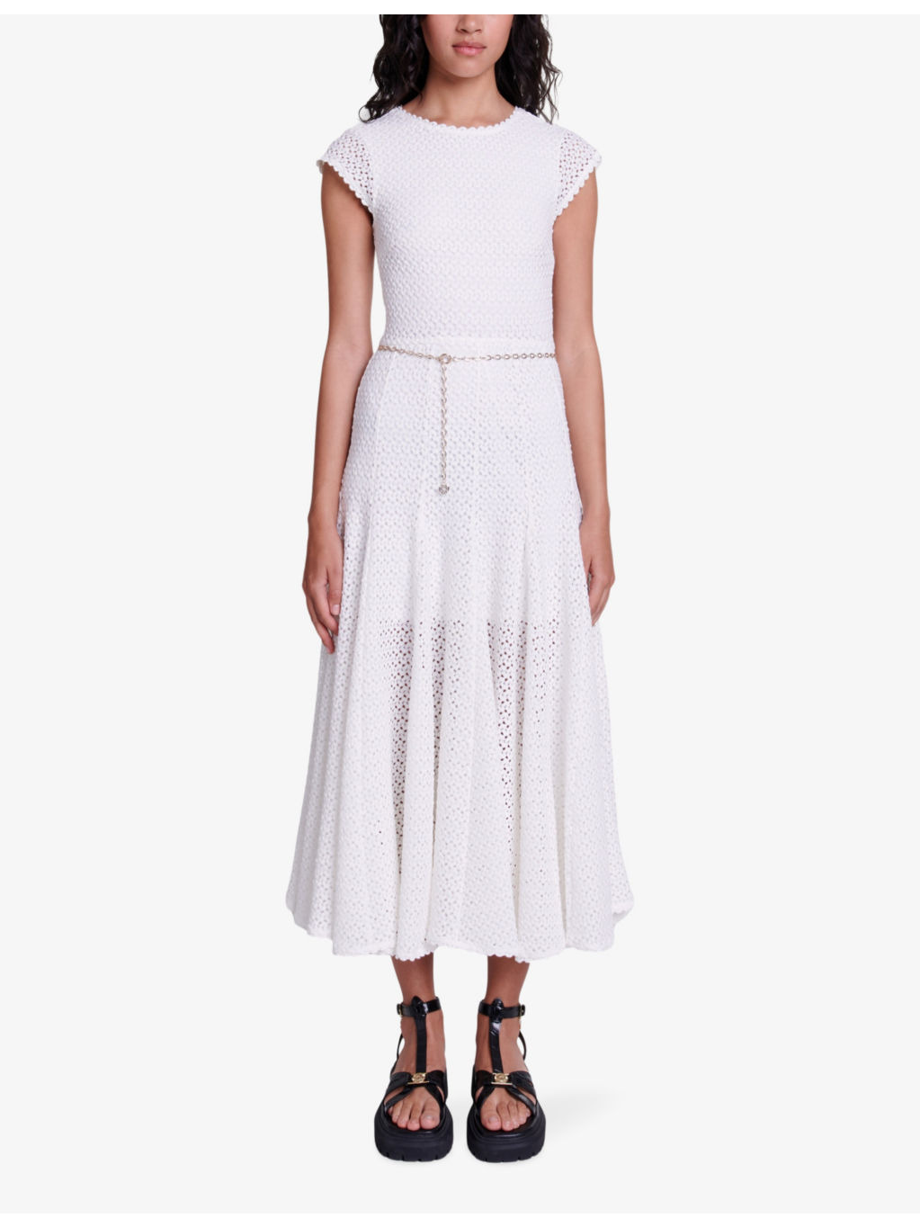 Round-neck short-sleeve crochet-knit maxi dress - 2