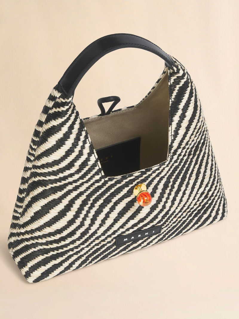 BLACK WAVY RAFFIA-EFFECT TRAPEZE MINI TOP HANDLE BAG 5