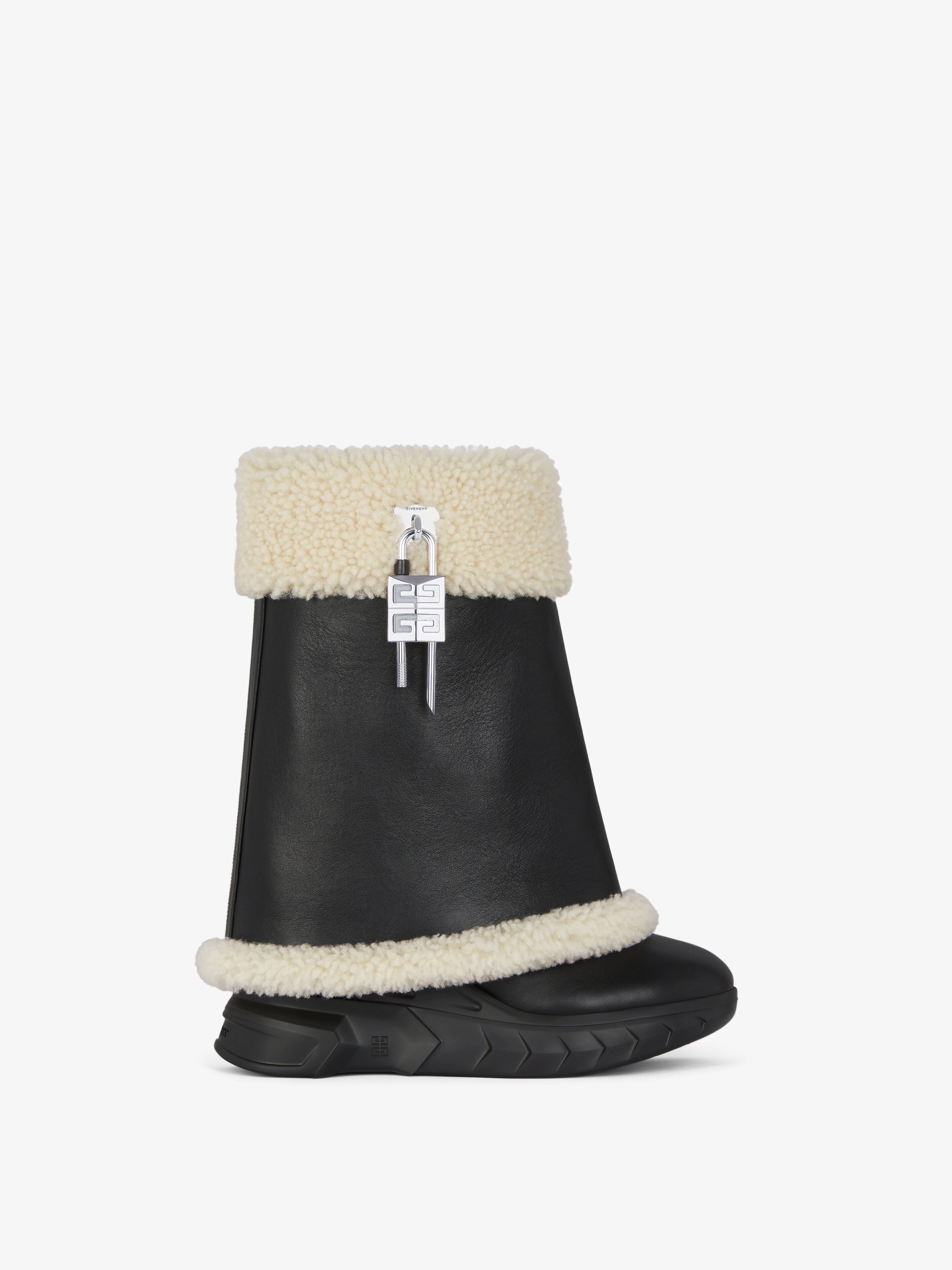 SHARK LOCK BIKER ANKLE BOOTS IN LEATHER AND SHEARLING - 1