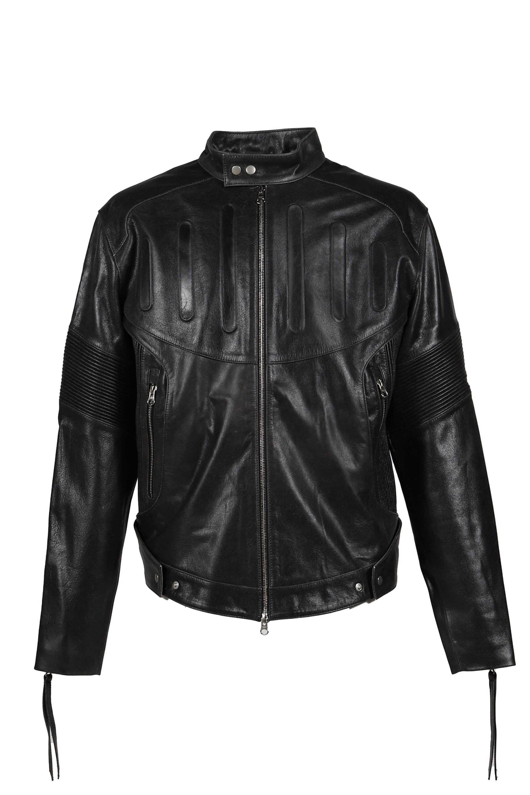 EMBOSSED LEATHER BIKER JACKET / BLK - 5