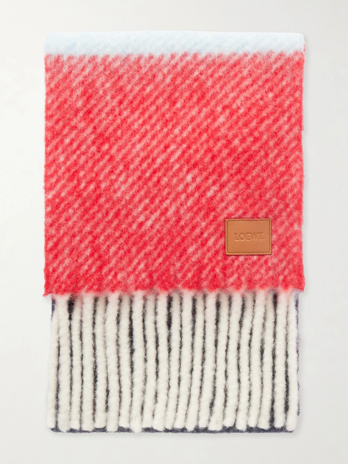 Fringed Striped Brushed Alpaca and Wool-Blend Scarf - 1