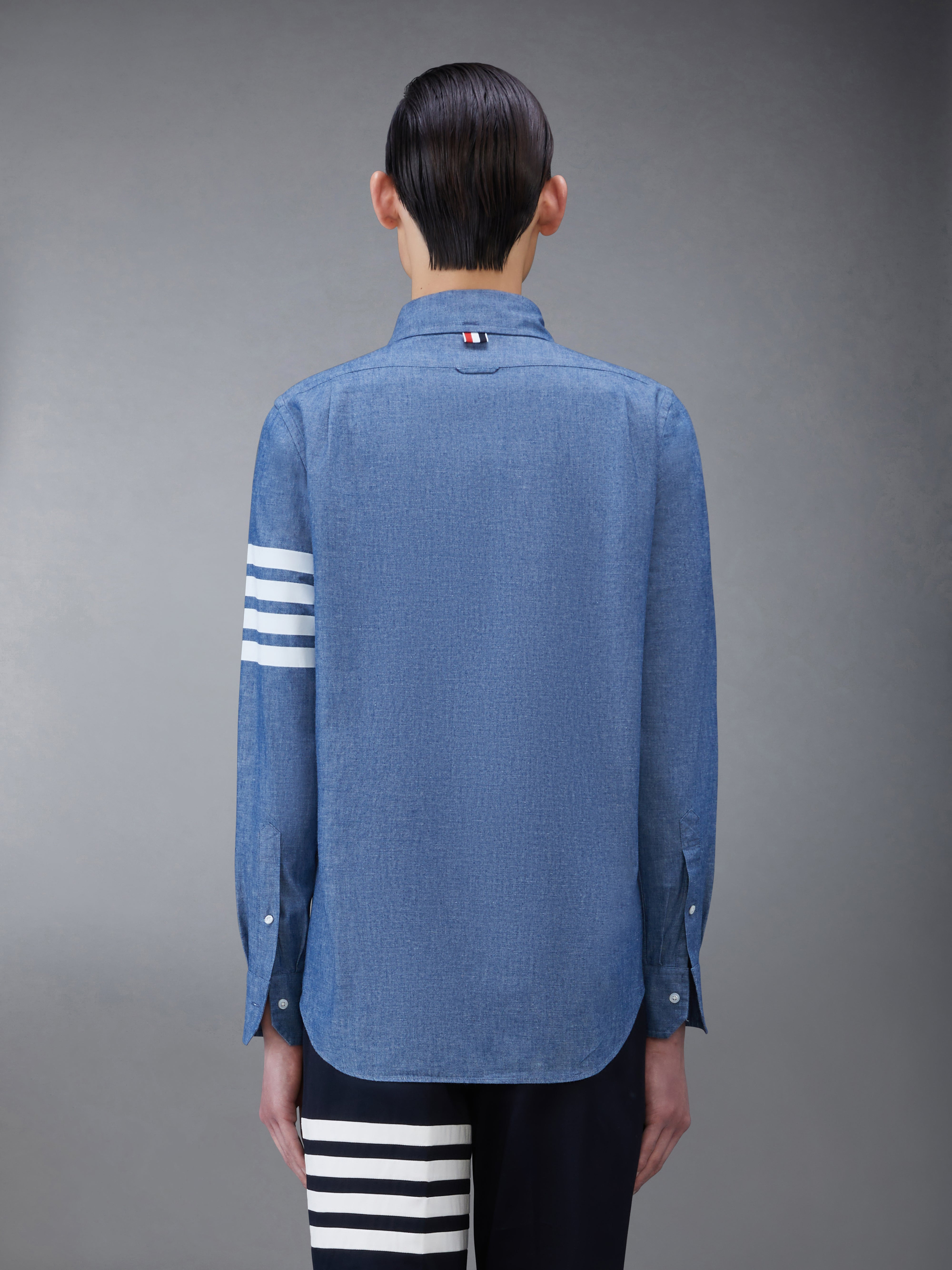 Blue Chambray Printed 4-bar Nametag Straight Fit Shirt - 3