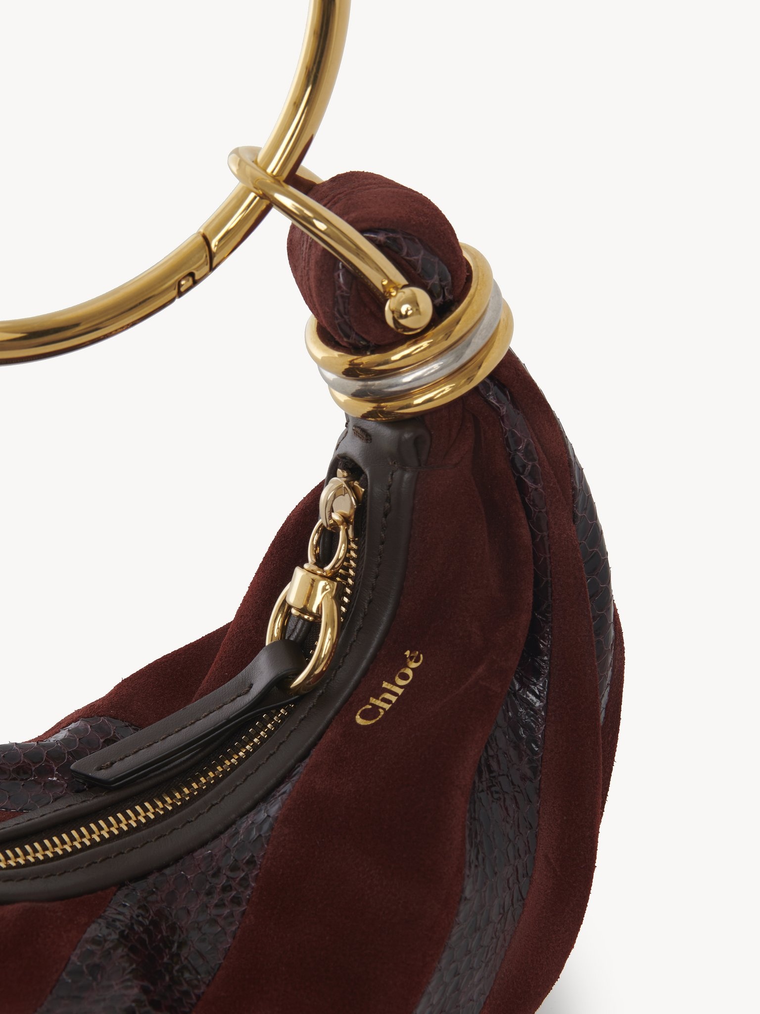 MINI BRACELET HOBO BAG IN SUEDE LEATHER & SNAKESKIN - 6