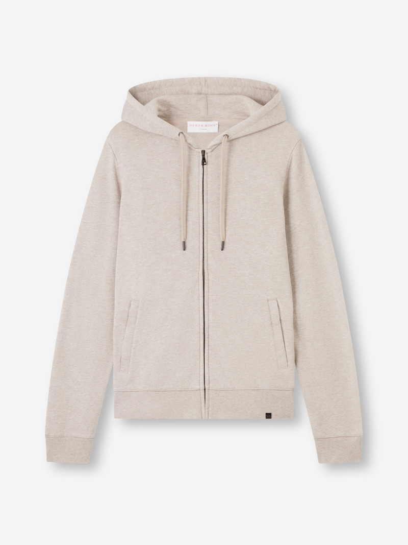 Men's Zip Up Hoodie Quinn Cotton Modal Greige Marl 5