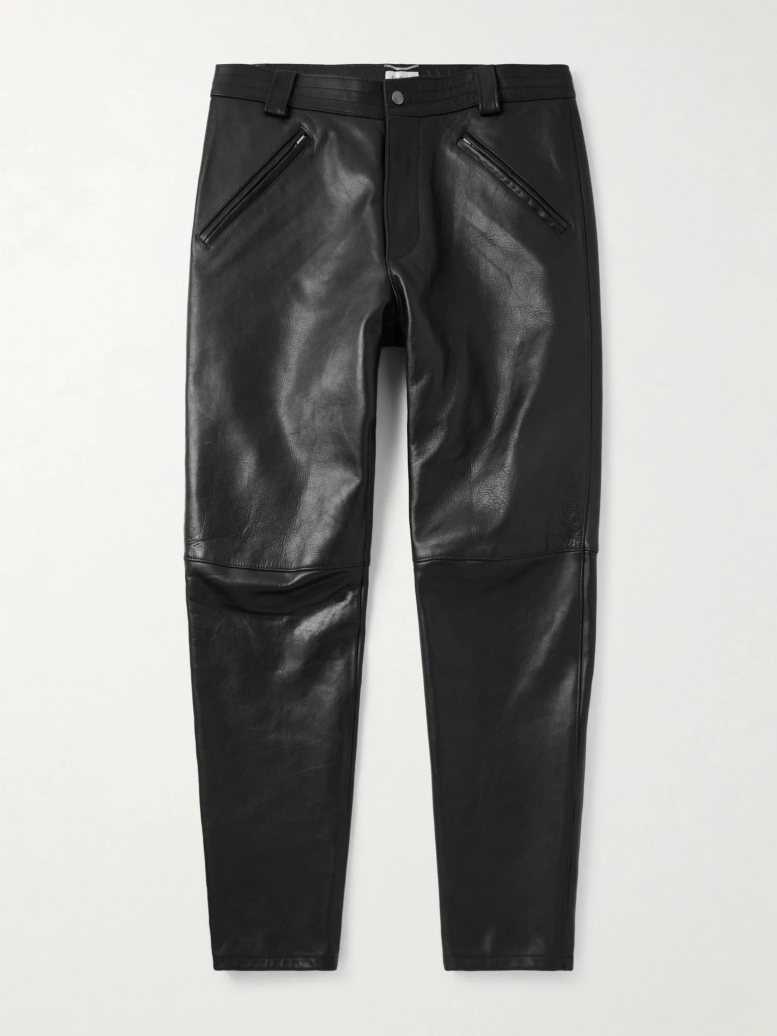 Tapered Leather Trousers Black - 1
