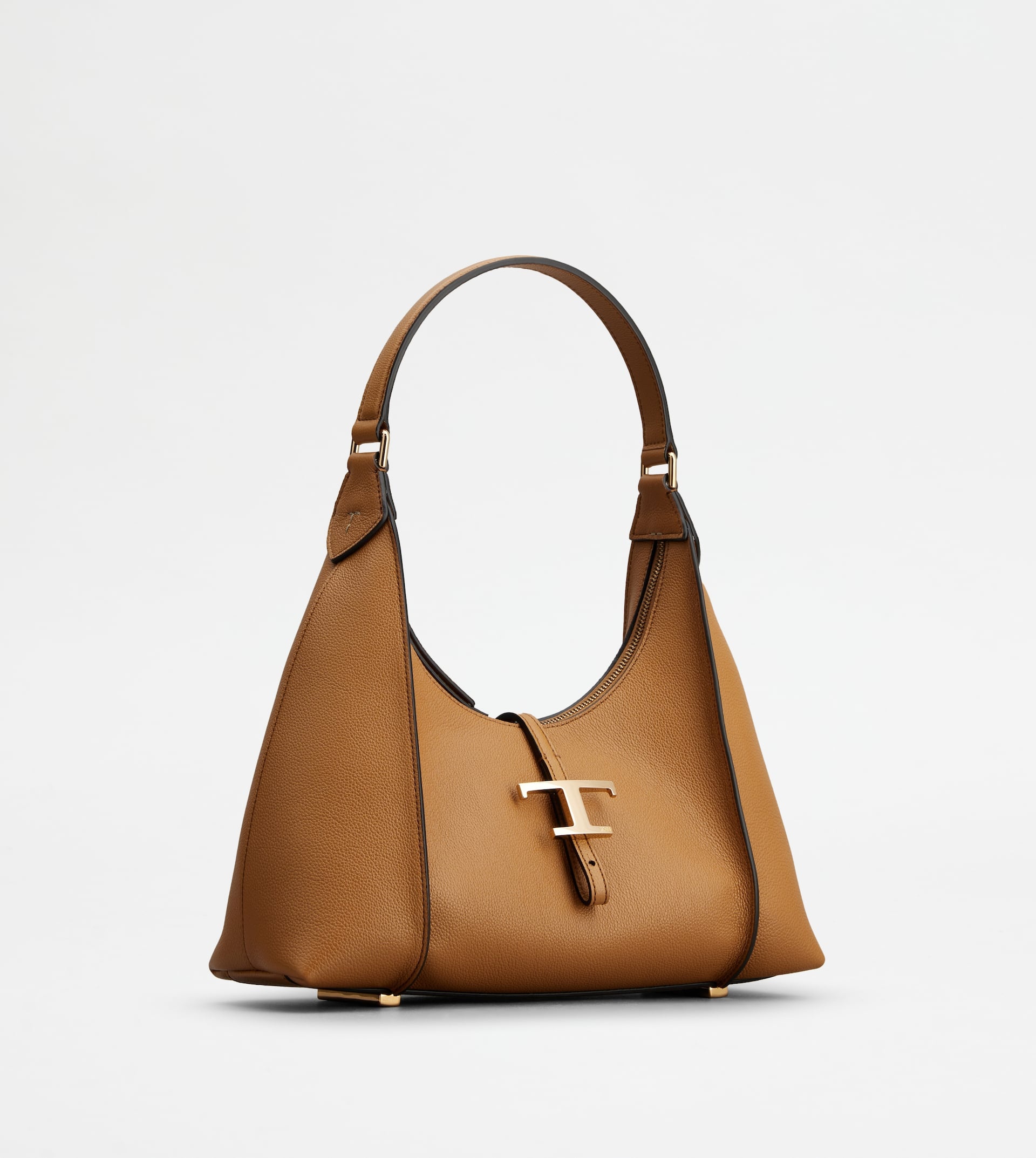 T TIMELESS HOBO BAG IN LEATHER SMALL - BROWN - 4