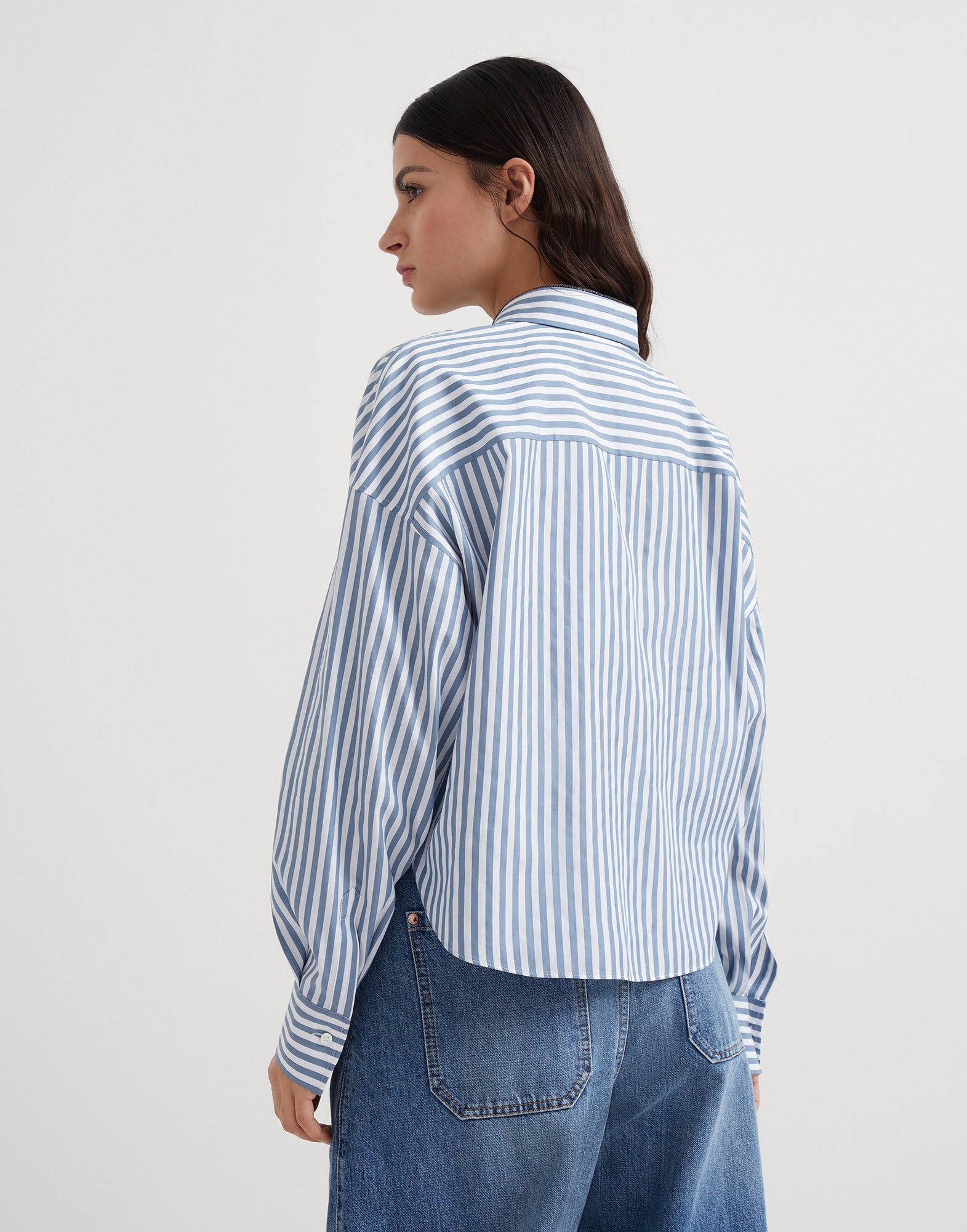 Cotton and silk striped poplin shirt with shiny collar - 2