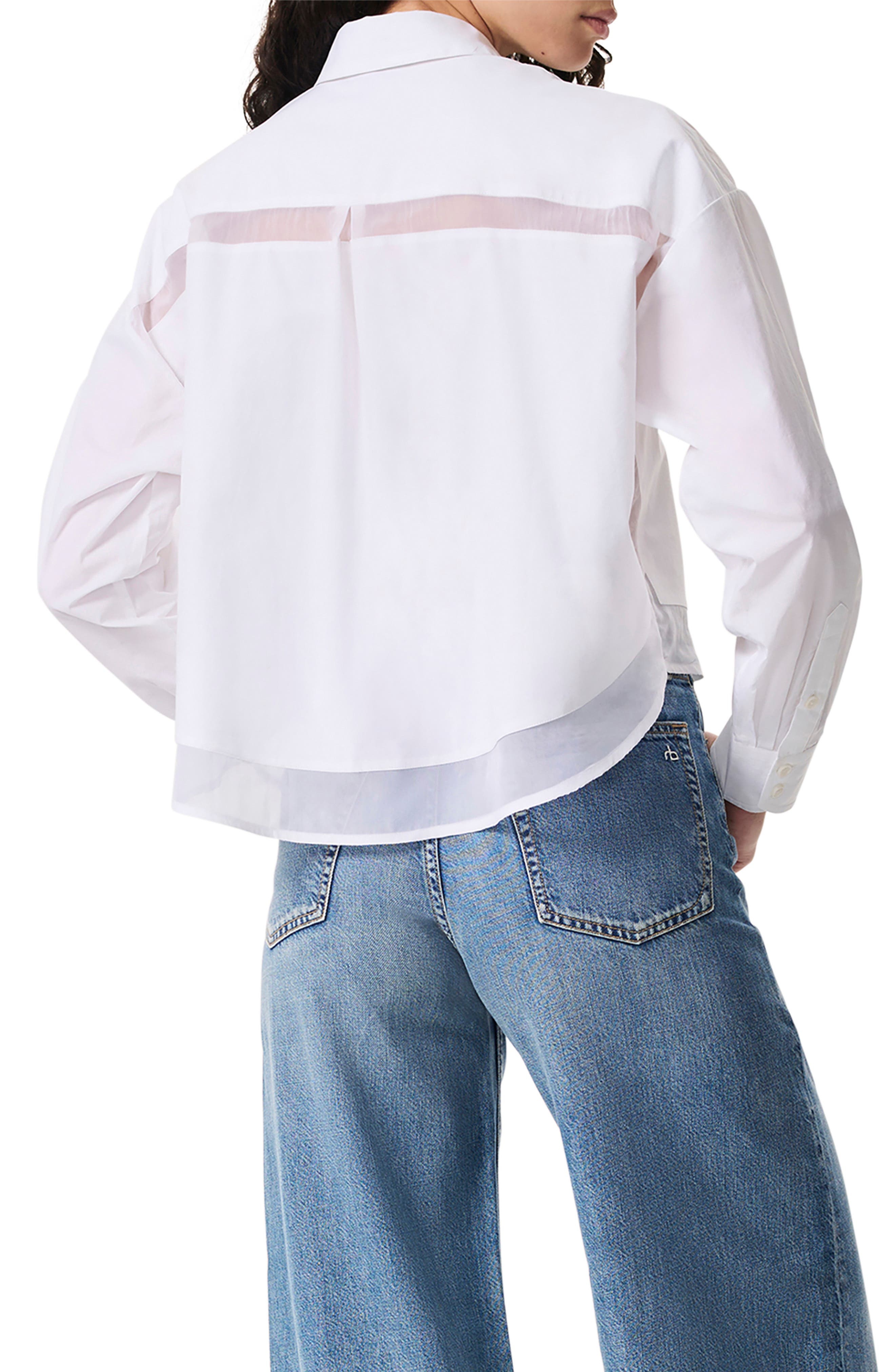 rag & bone Beatrice Mixed Media Crop Button-Up Shirt in White at Nordstrom - 2