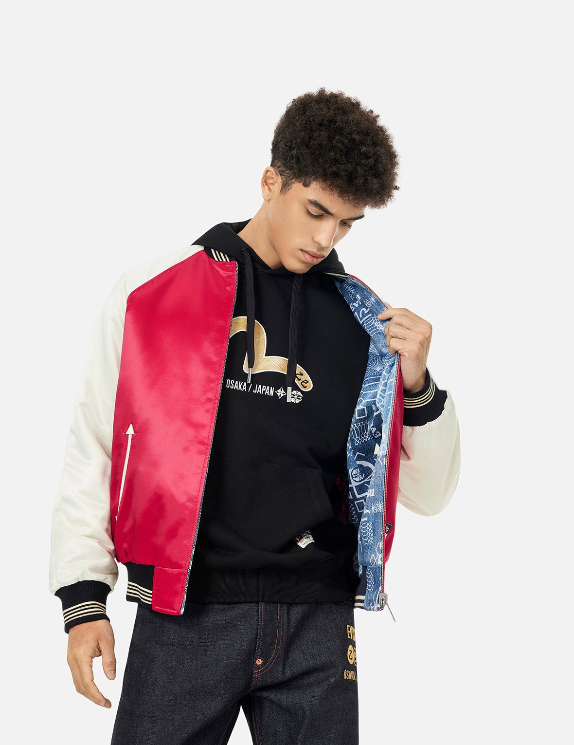 Soaring Snake Embroidery and Traditional Japanese Totem Prints Reversible Relax Fit Souvenir Jacket - 8