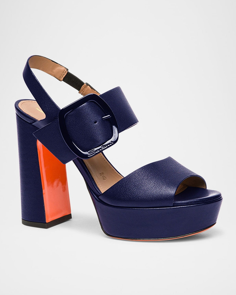 Santoni Bruxel Leather Buckle Platform Sandals outlook