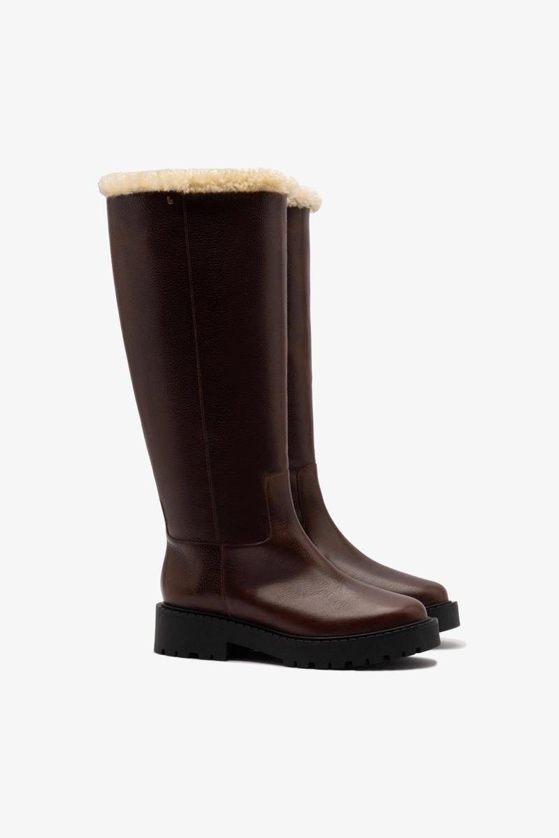 Anne Lugsole Boot In Brown Leather And Natural Shearling 3